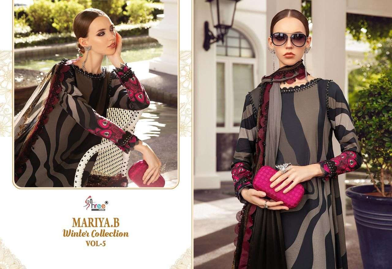 shree fabs maria b winter collection 5 pure pashmina graceful look salwar suit catalog