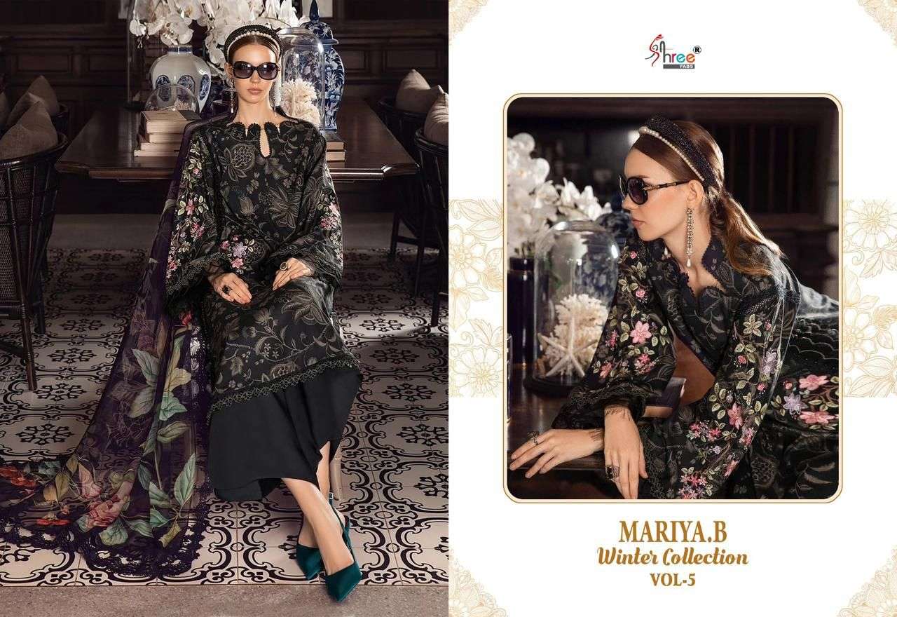 shree fabs maria b winter collection 5 pure pashmina graceful look salwar suit catalog