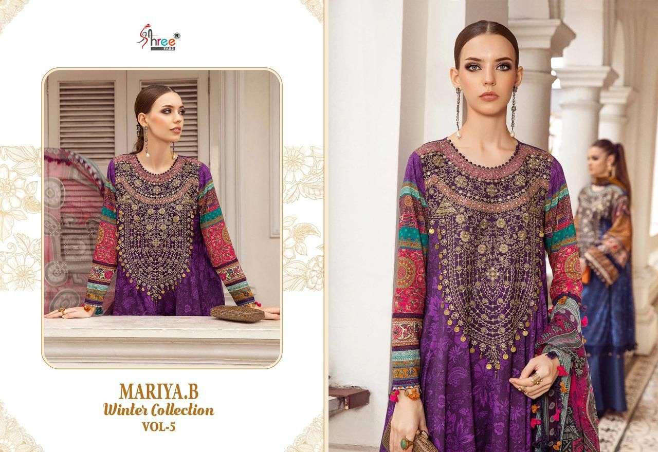 shree fabs maria b winter collection 5 pure pashmina graceful look salwar suit catalog