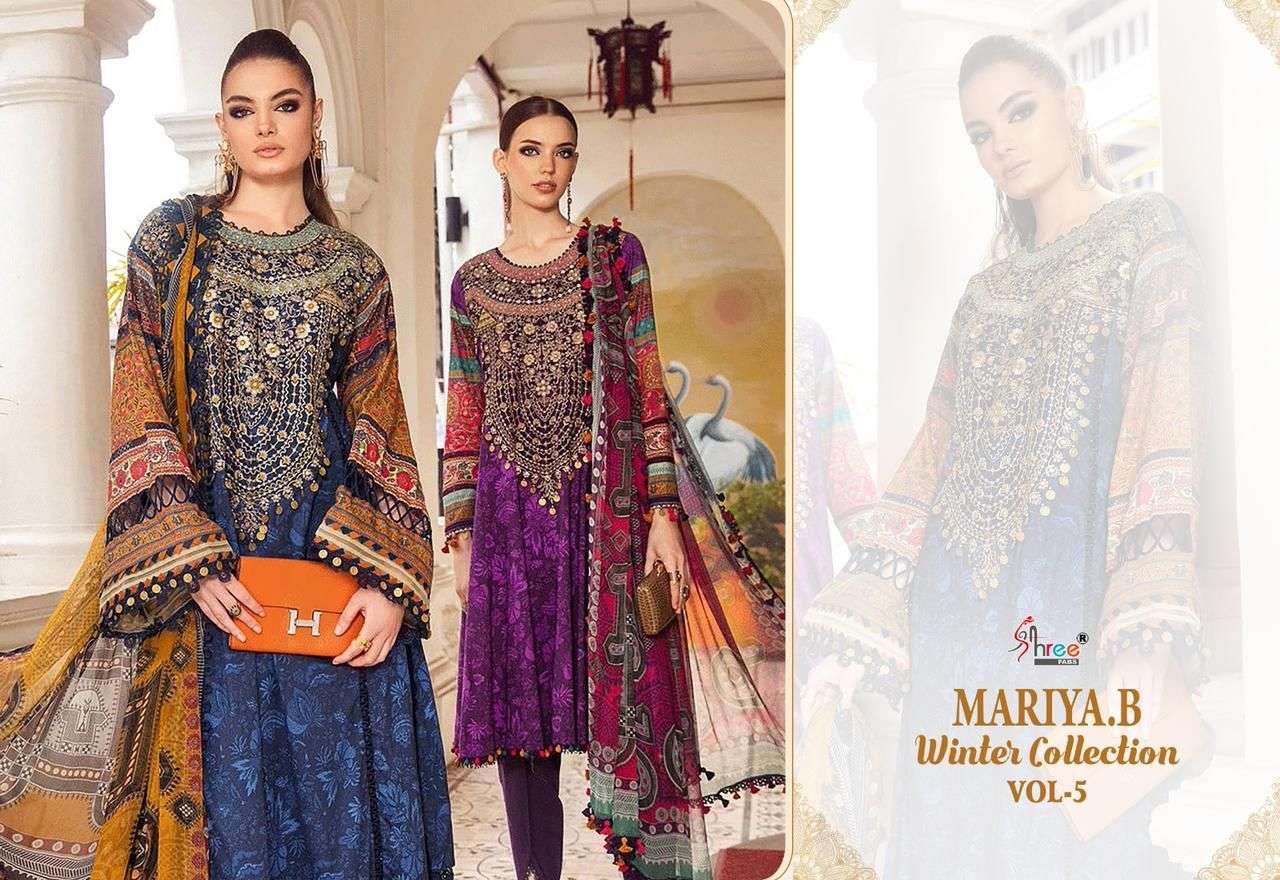 shree fabs maria b winter collection 5 pure pashmina graceful look salwar suit catalog