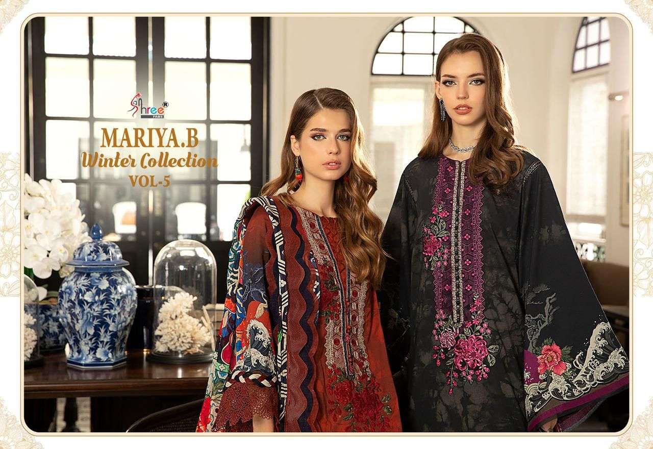 shree fabs maria b winter collection 5 pure pashmina graceful look salwar suit catalog