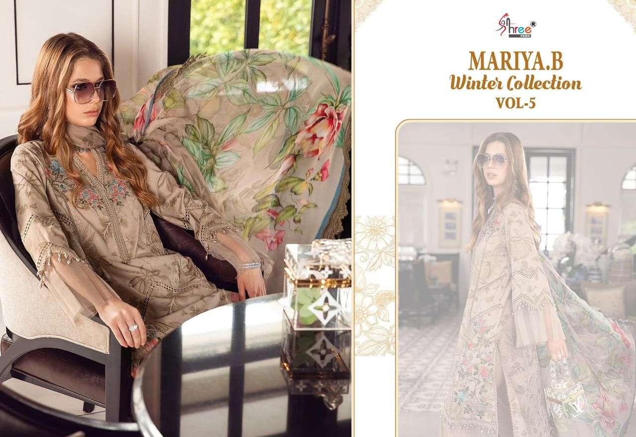 shree fabs maria b winter collection 5 pure pashmina graceful look salwar suit catalog