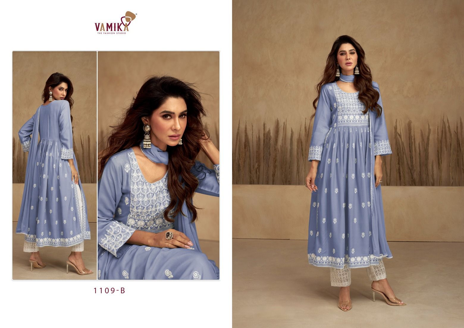 vamika aadhira vol 7 d no 1109A TO 1109E Reyon decent embroidery look top bottom with dupatta catalog