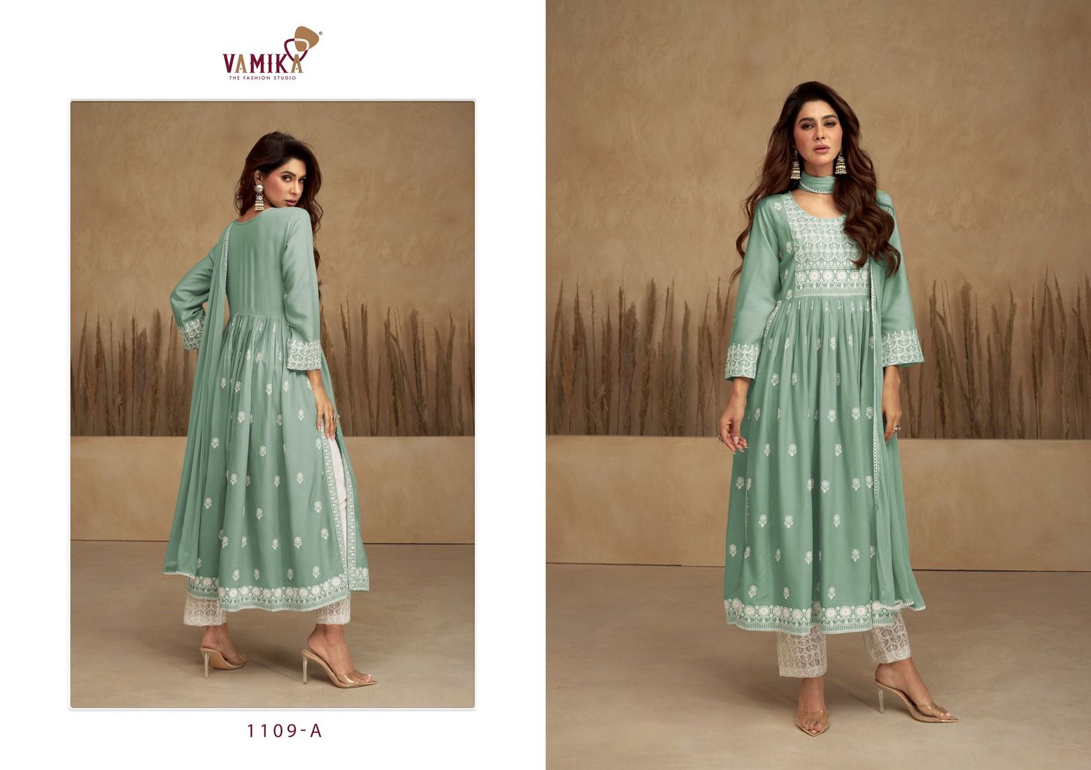 vamika aadhira vol 7 d no 1109A TO 1109E Reyon decent embroidery look top bottom with dupatta catalog