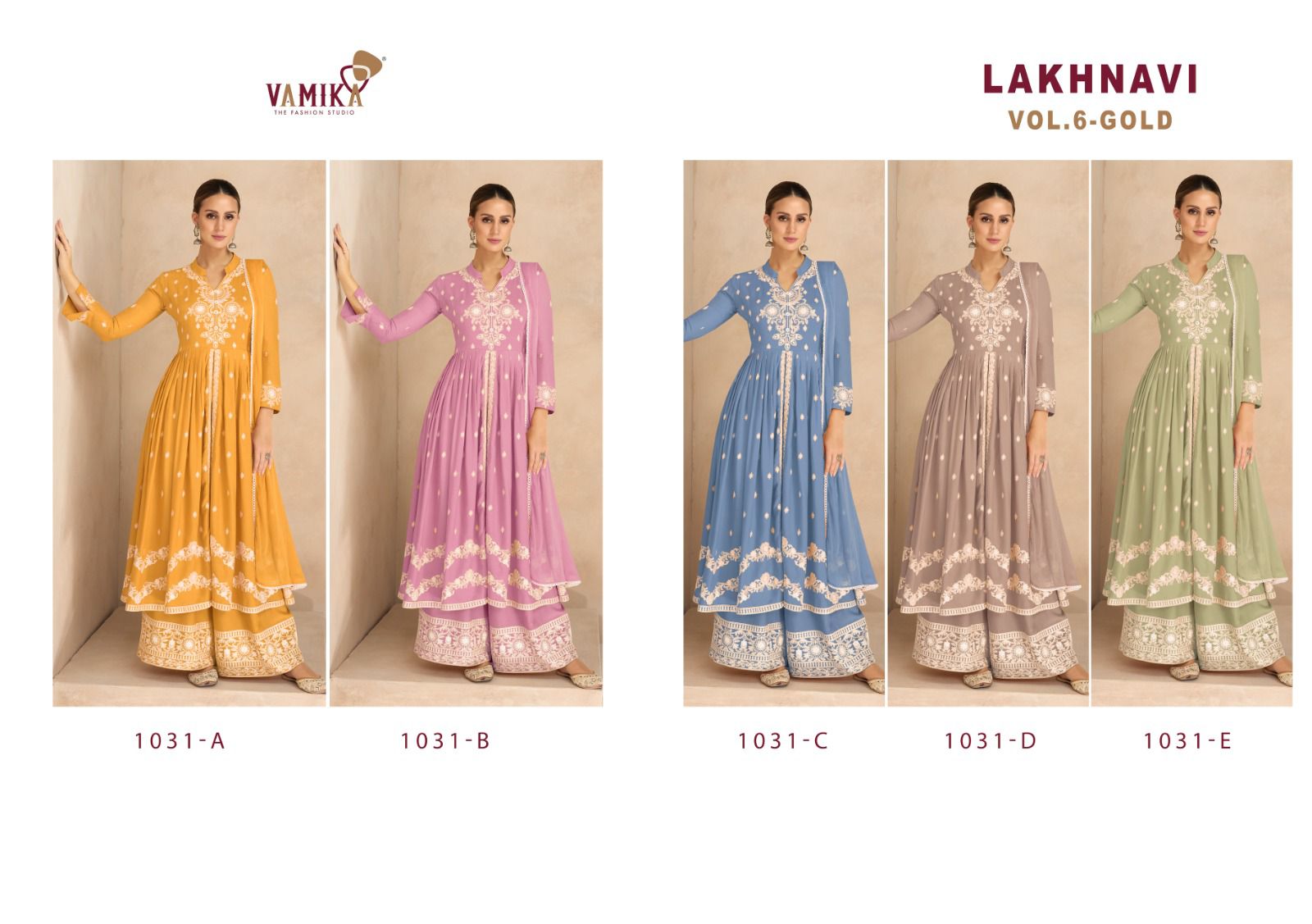 vamika Lakhnavi Vol 6 D No 1031A TO 1031E attrective embroidery look top bottom catalog