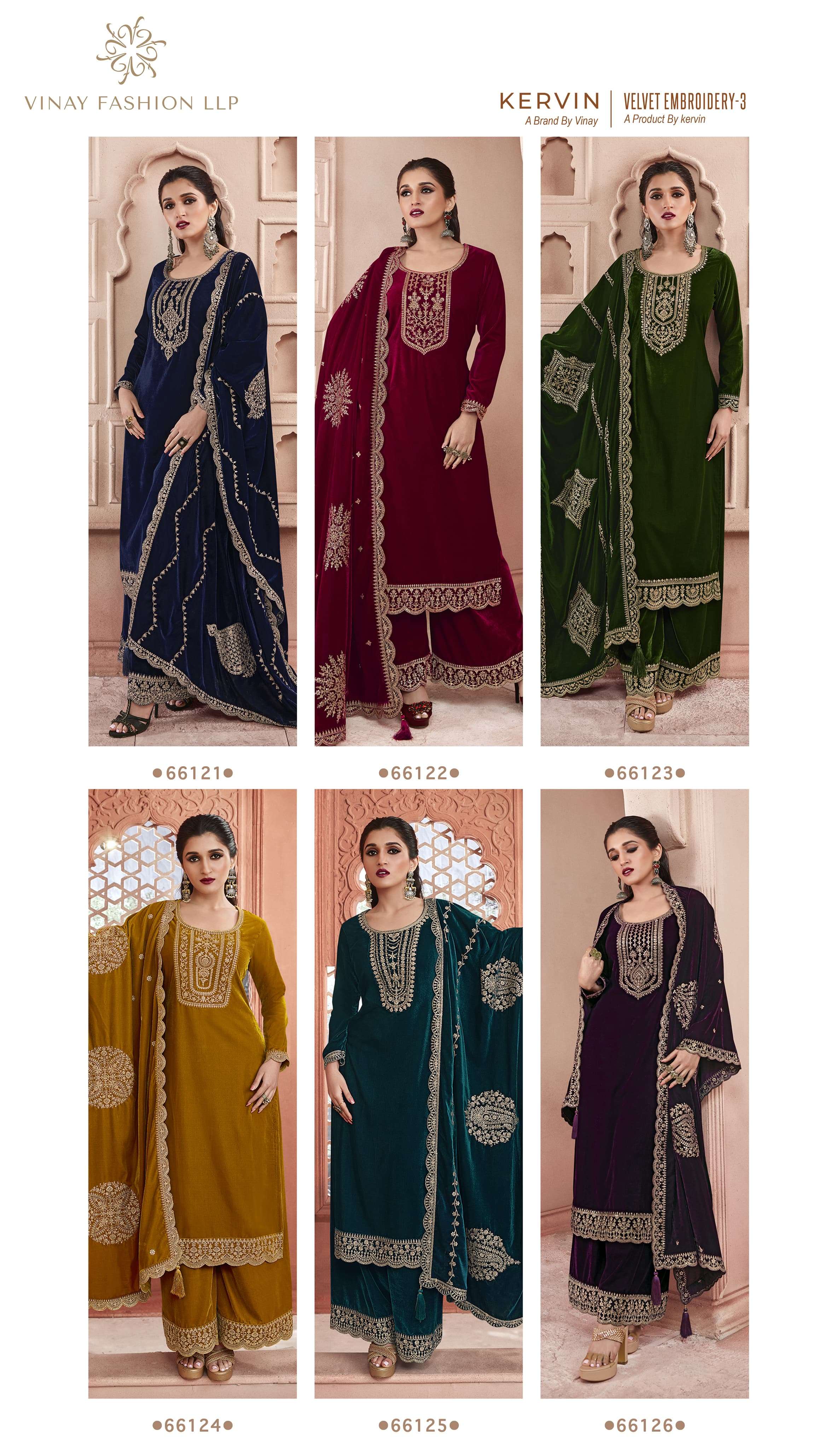 vinay fashion kervin velvet embroidery 3 catchy look salwar suit catalog