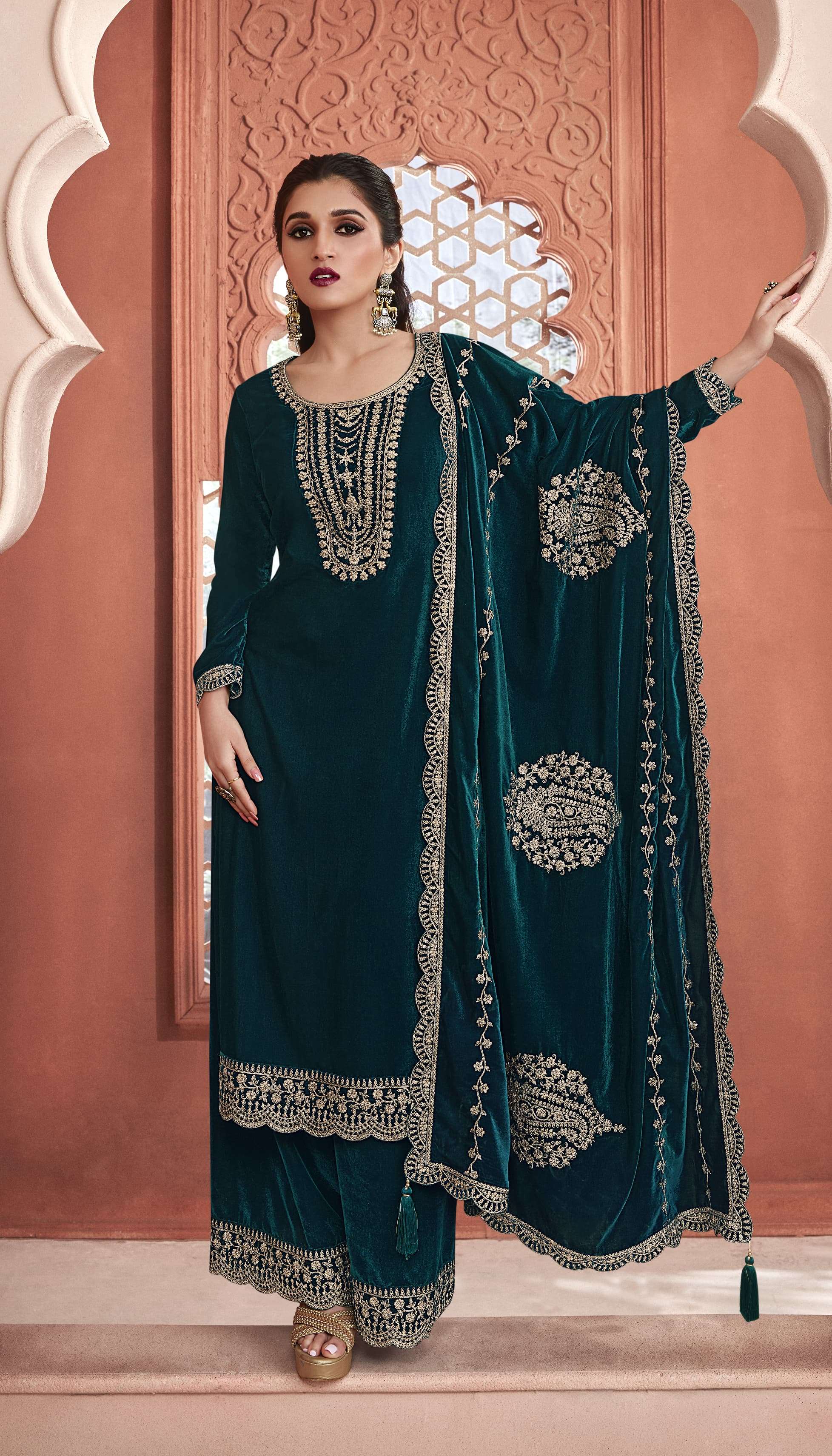 vinay fashion kervin velvet embroidery 3 catchy look salwar suit catalog