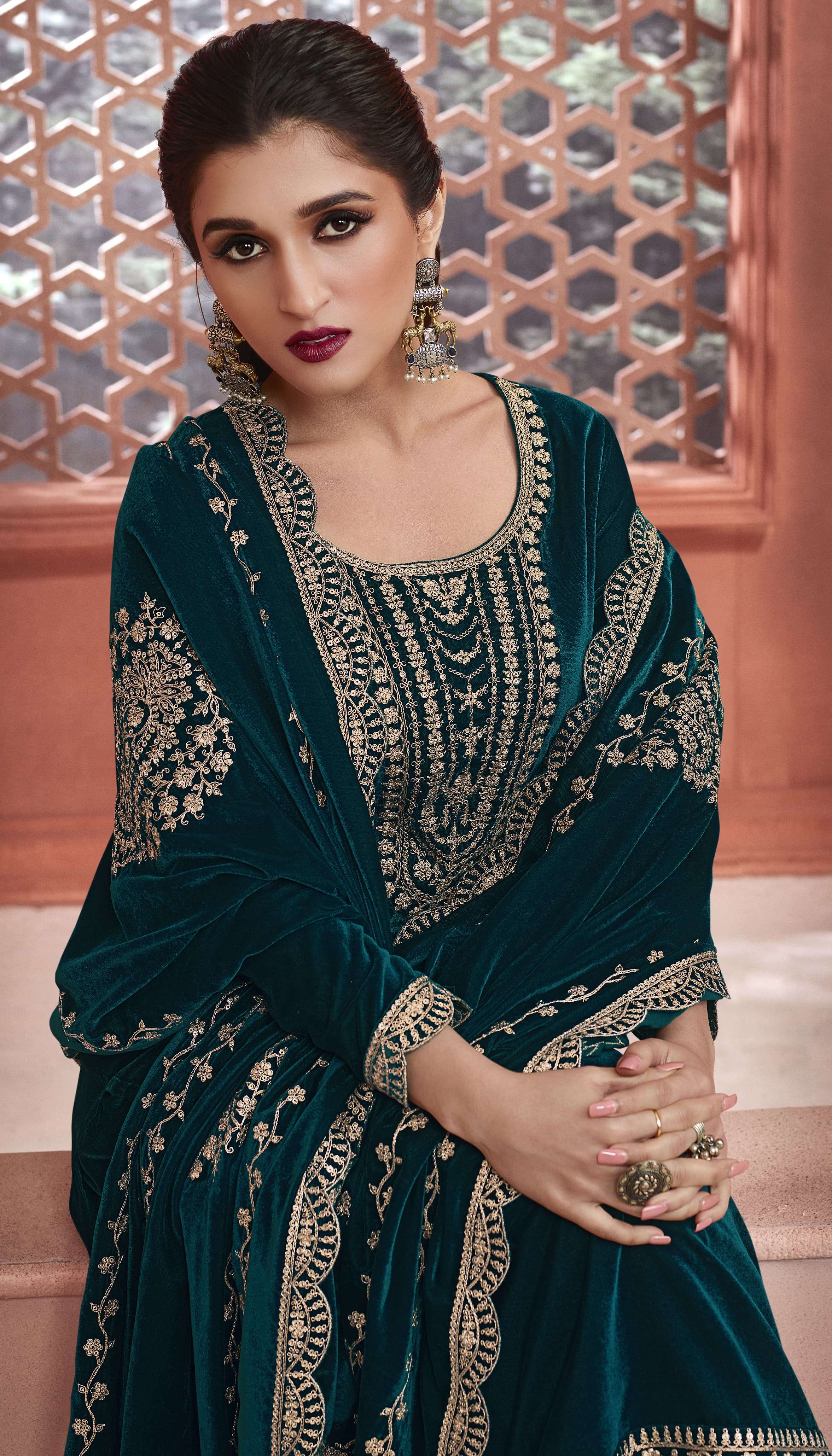 vinay fashion kervin velvet embroidery 3 catchy look salwar suit catalog