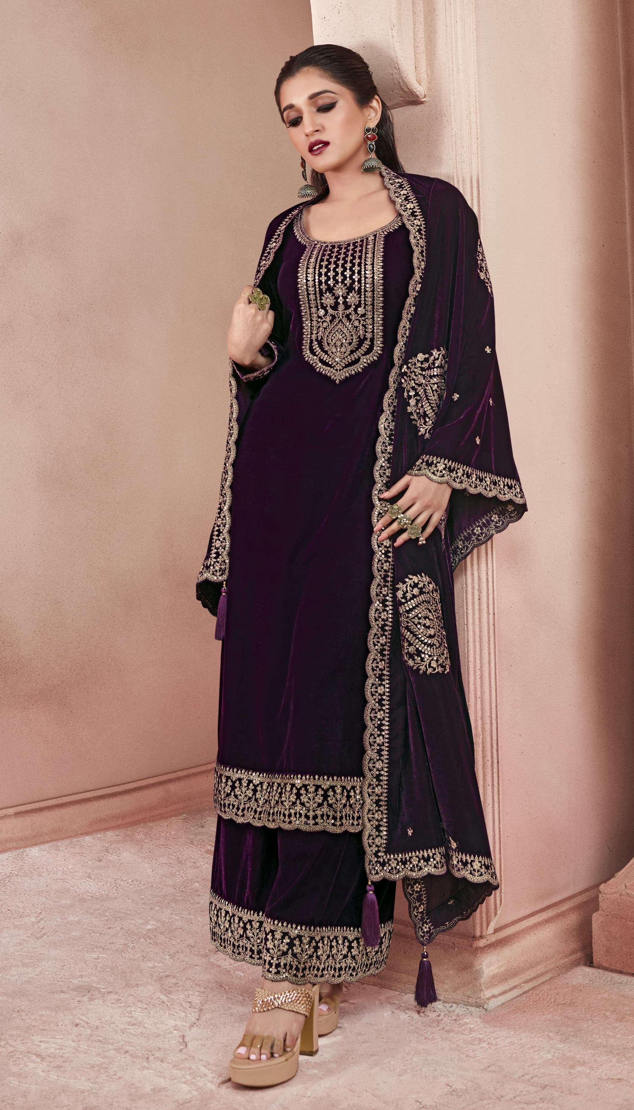 vinay fashion kervin velvet embroidery 3 catchy look salwar suit catalog