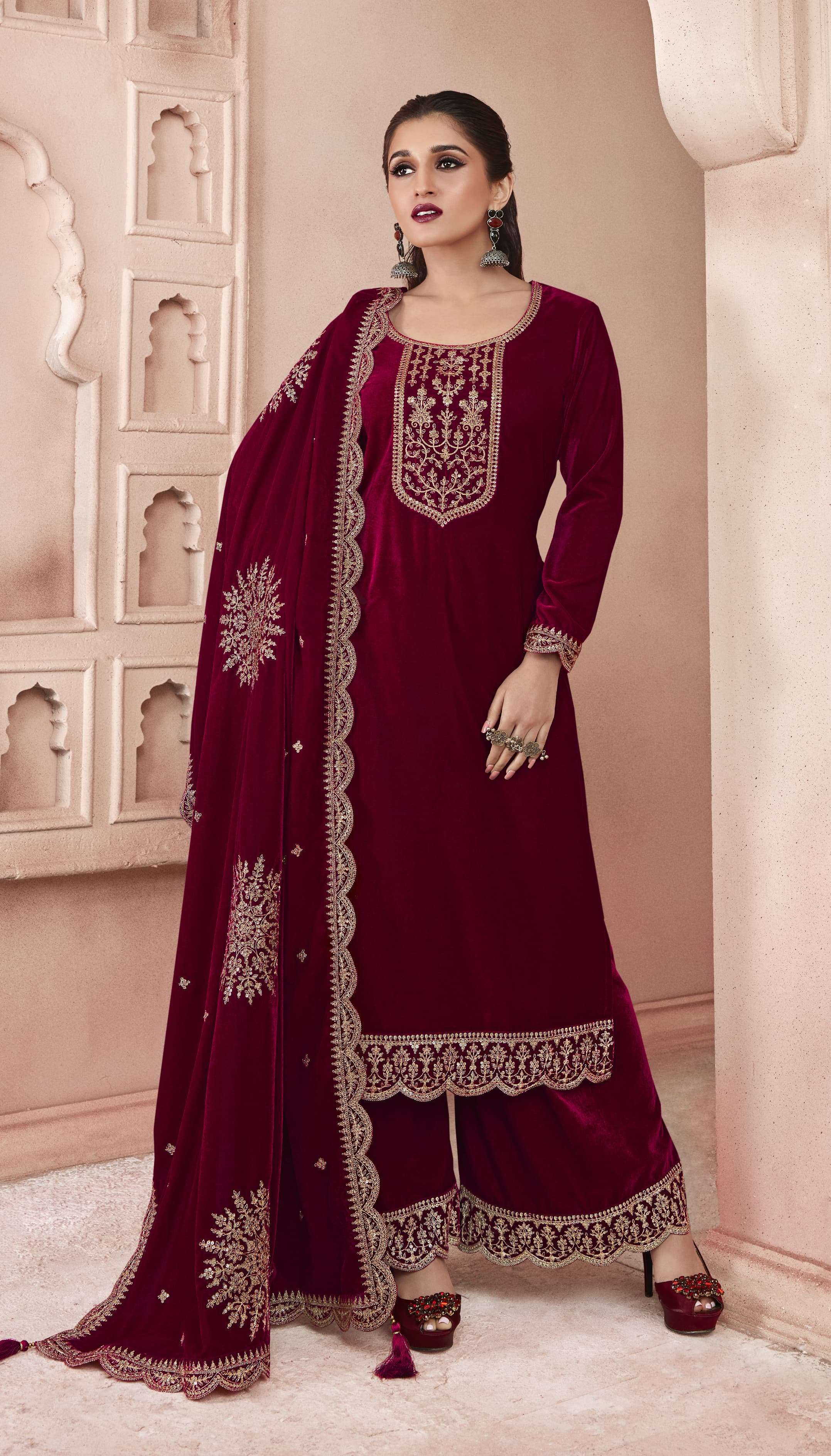 vinay fashion kervin velvet embroidery 3 catchy look salwar suit catalog