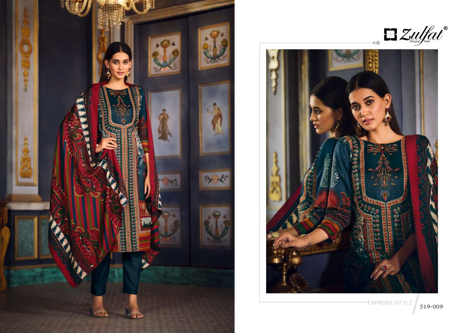 zulfat designer suits firdaus pashmina elegant look salwqar suit catalog