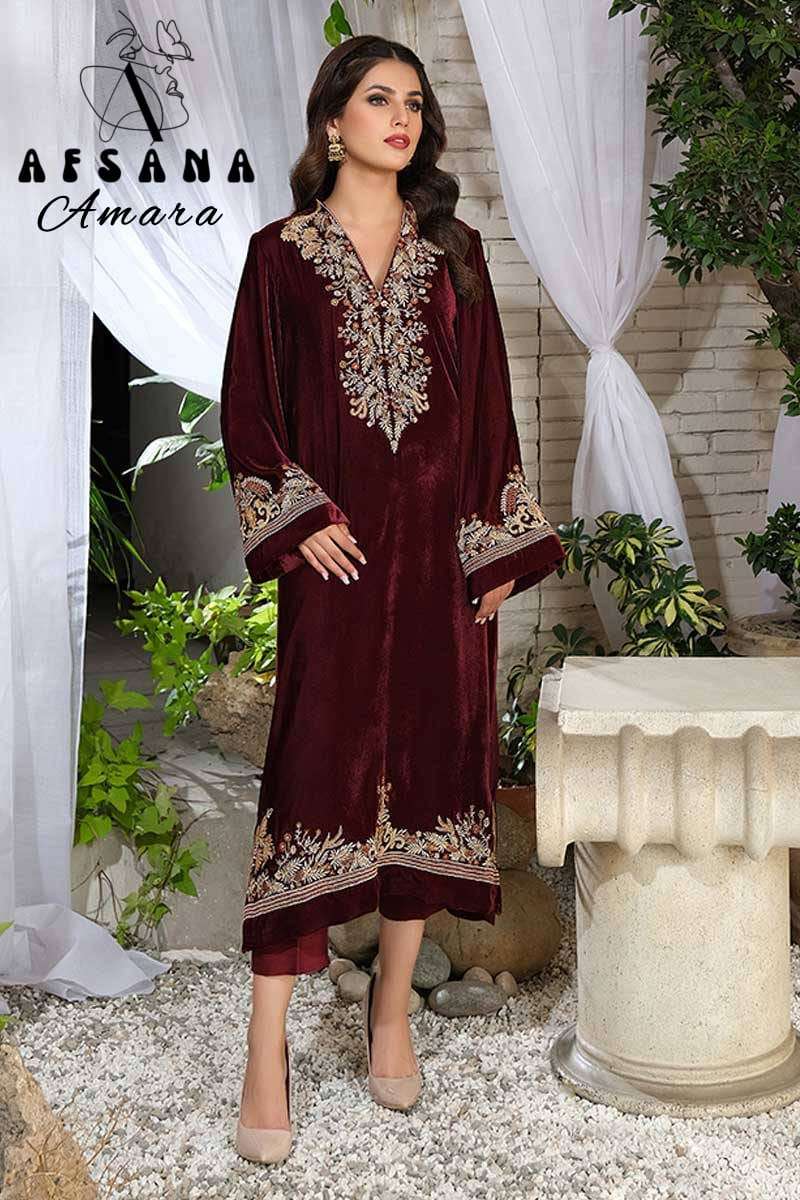 afsana amara 2024 velvet collection  velvet regal look top bottom with dupatta size set