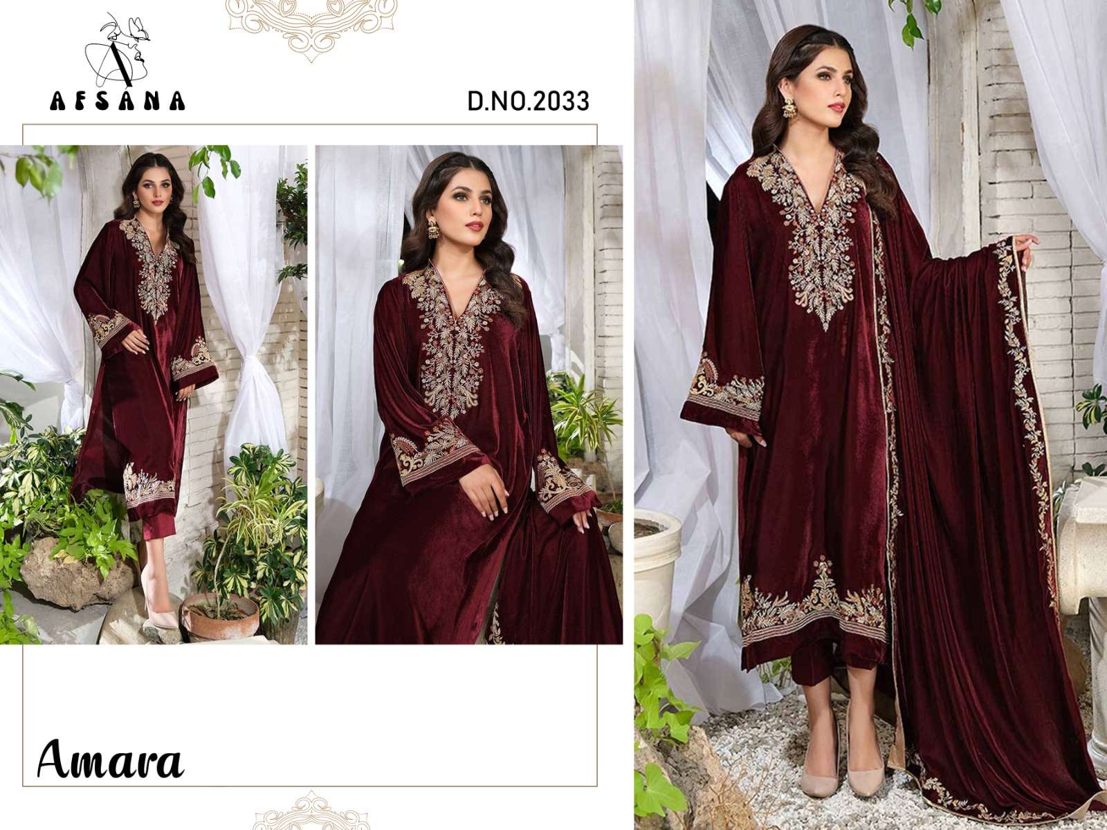 afsana amara 2024 velvet collection  velvet regal look top bottom with dupatta size set