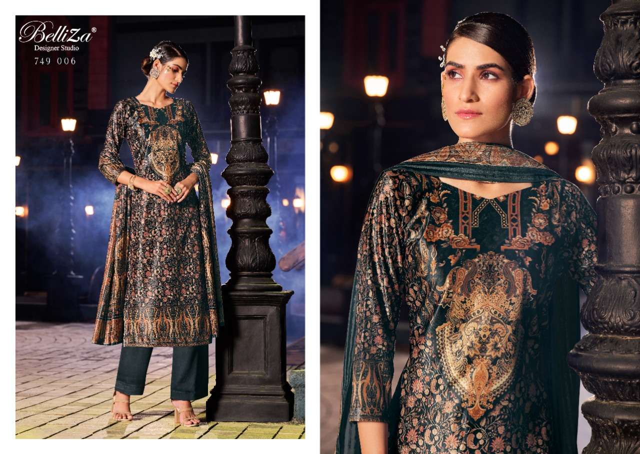 belliza designer studio safinaaz velvet graceful look salwar suit catalog