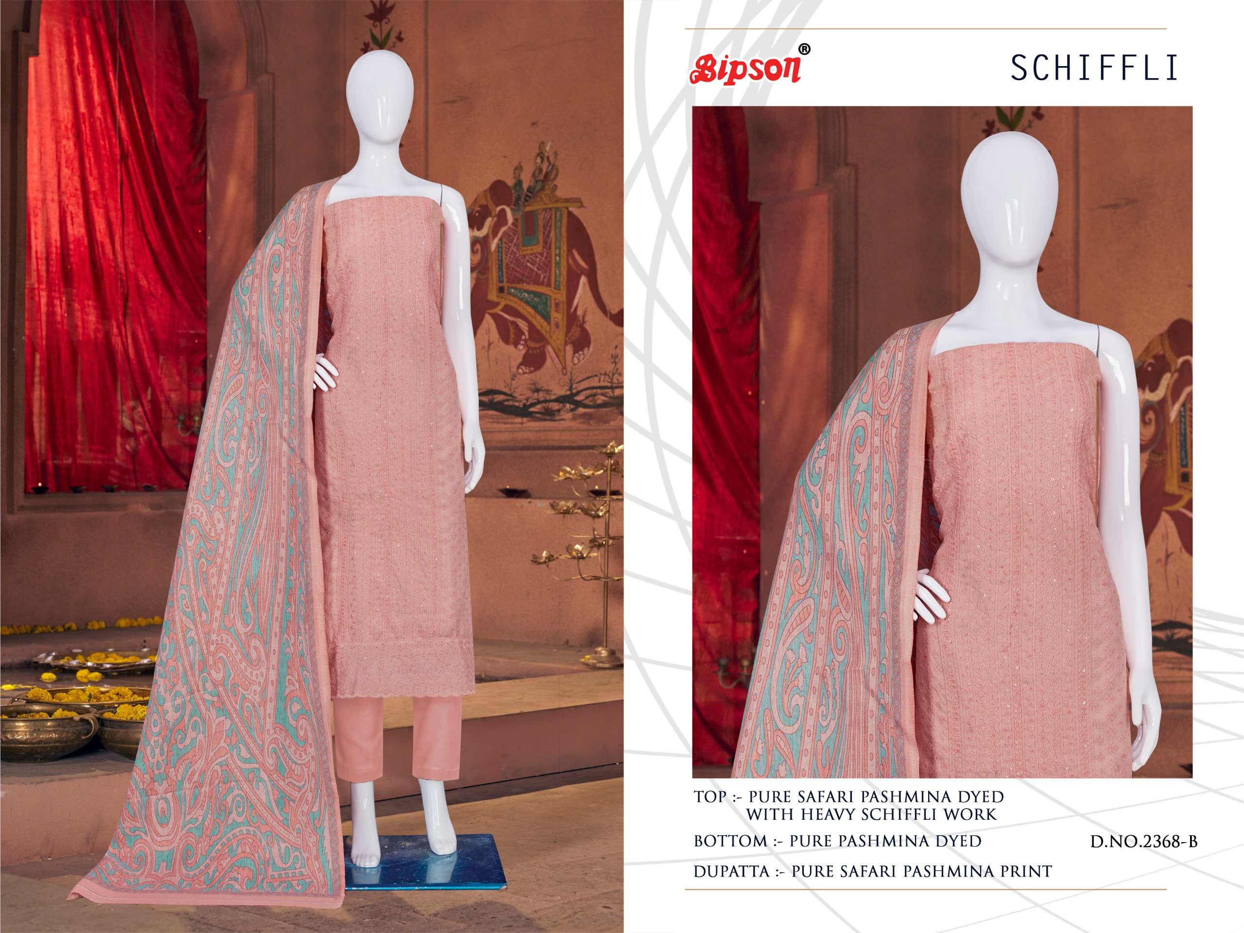 Bipson SCHIFFLI 2368  pashmina elegant salwar suit catalog