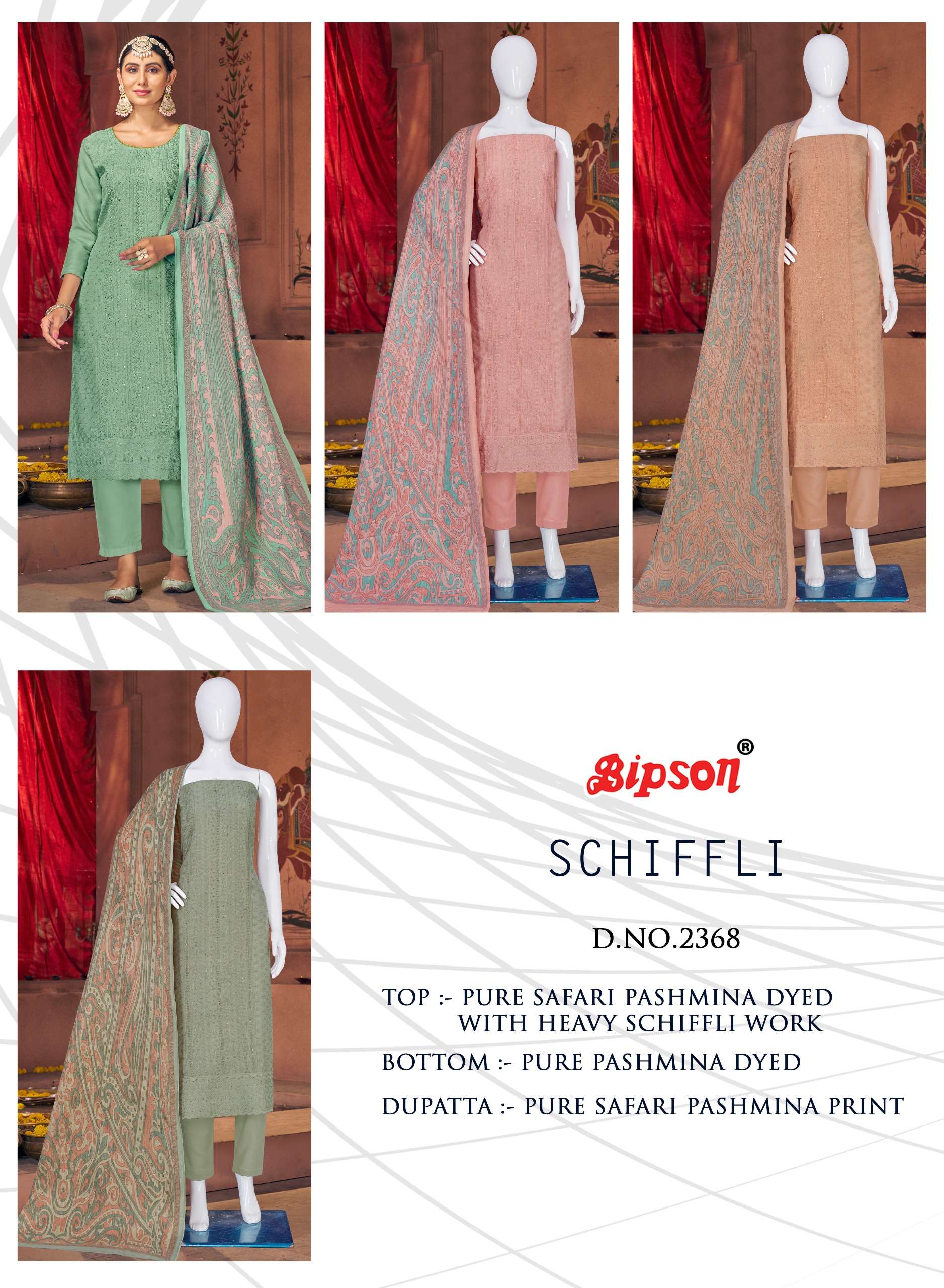 Bipson SCHIFFLI 2368  pashmina elegant salwar suit catalog