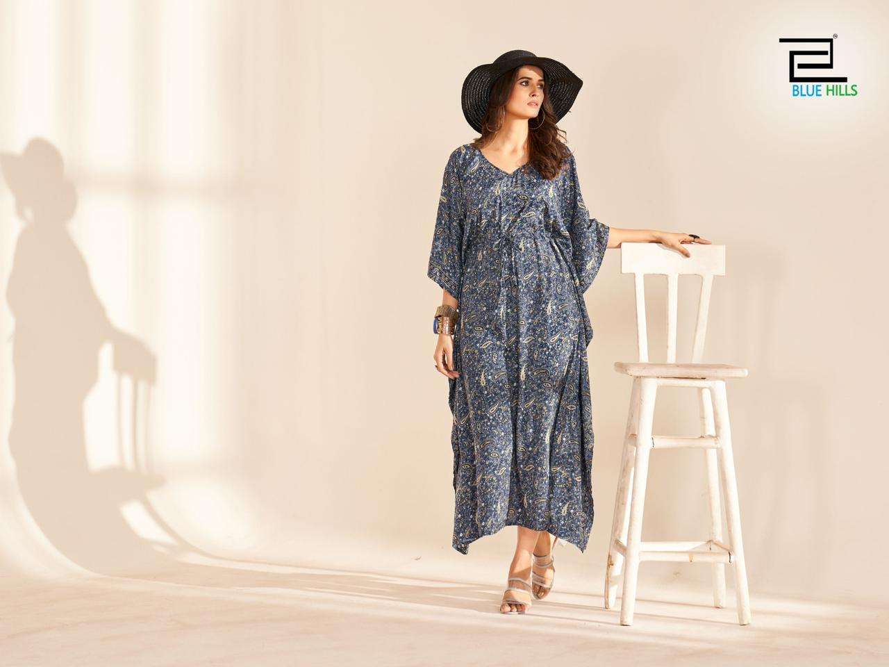 blue hills FIRE WALK vol 5 crape kaftan decent look kurti catalog