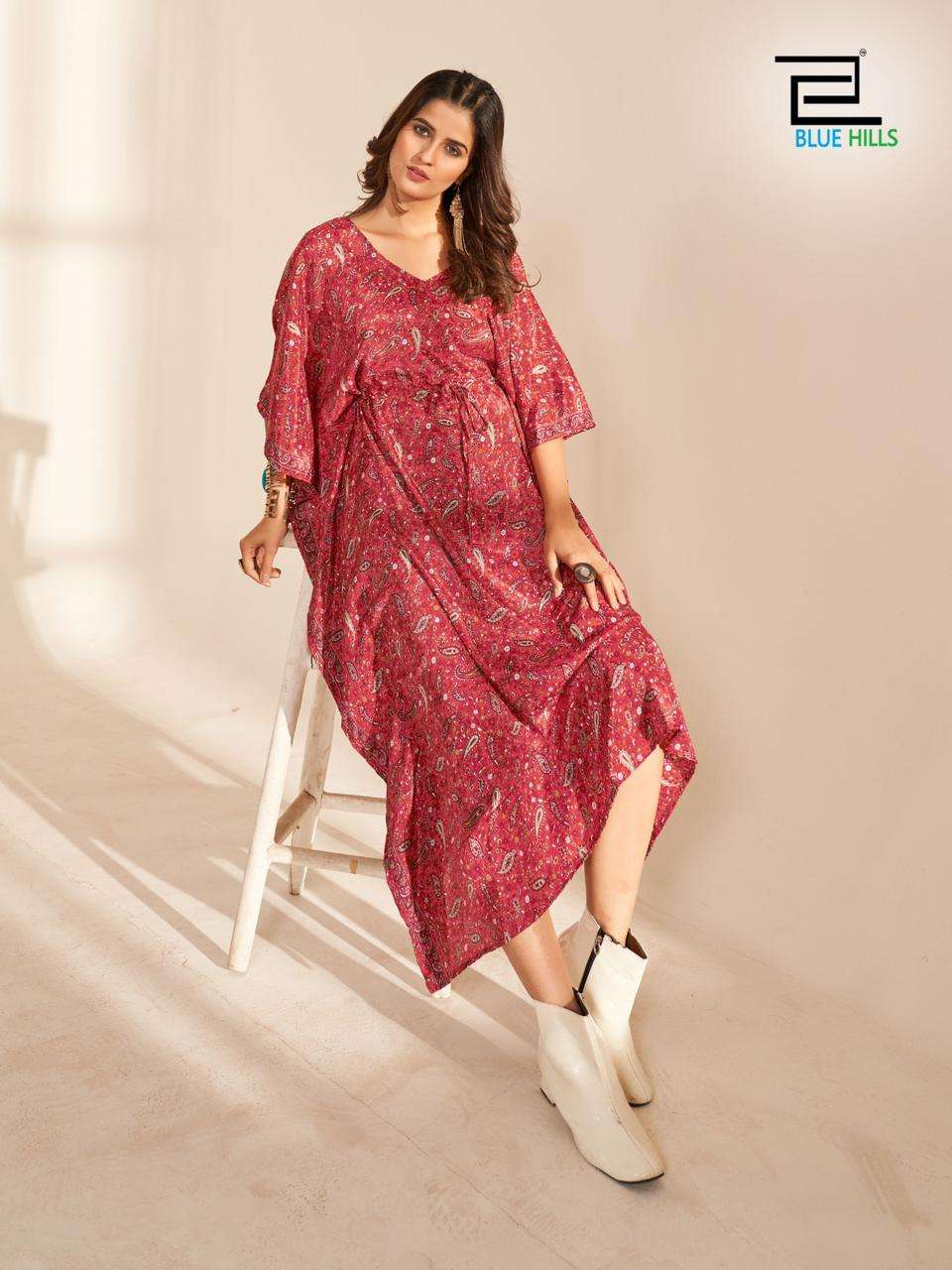 blue hills FIRE WALK vol 5 crape kaftan decent look kurti catalog