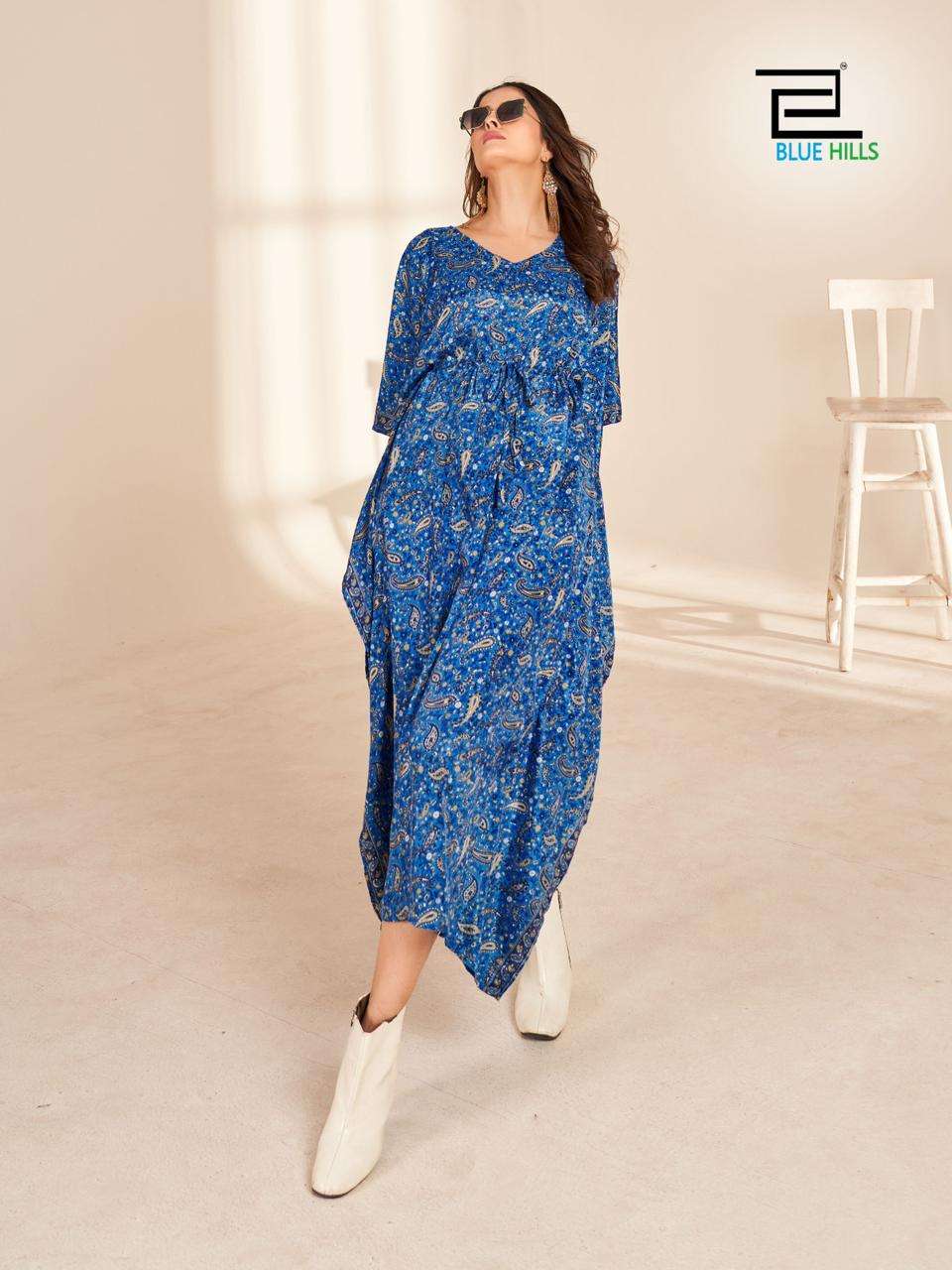 blue hills FIRE WALK vol 5 crape kaftan decent look kurti catalog