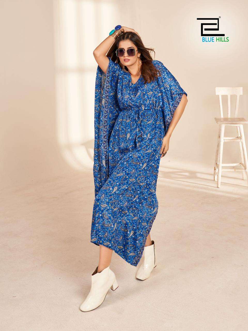 blue hills FIRE WALK vol 5 crape kaftan decent look kurti catalog