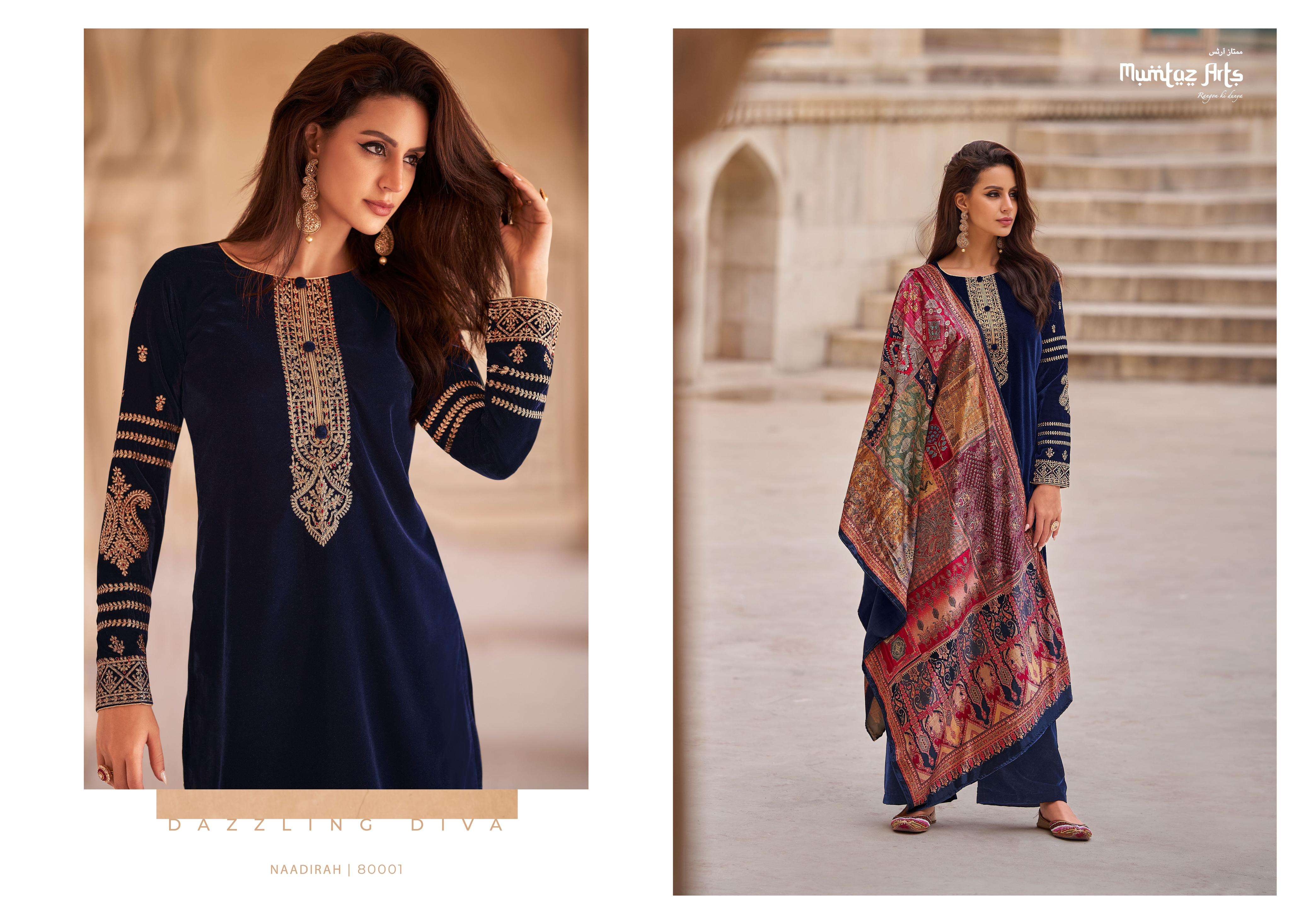 mumtaz art naadirah velvet regal look salwar suit catalog