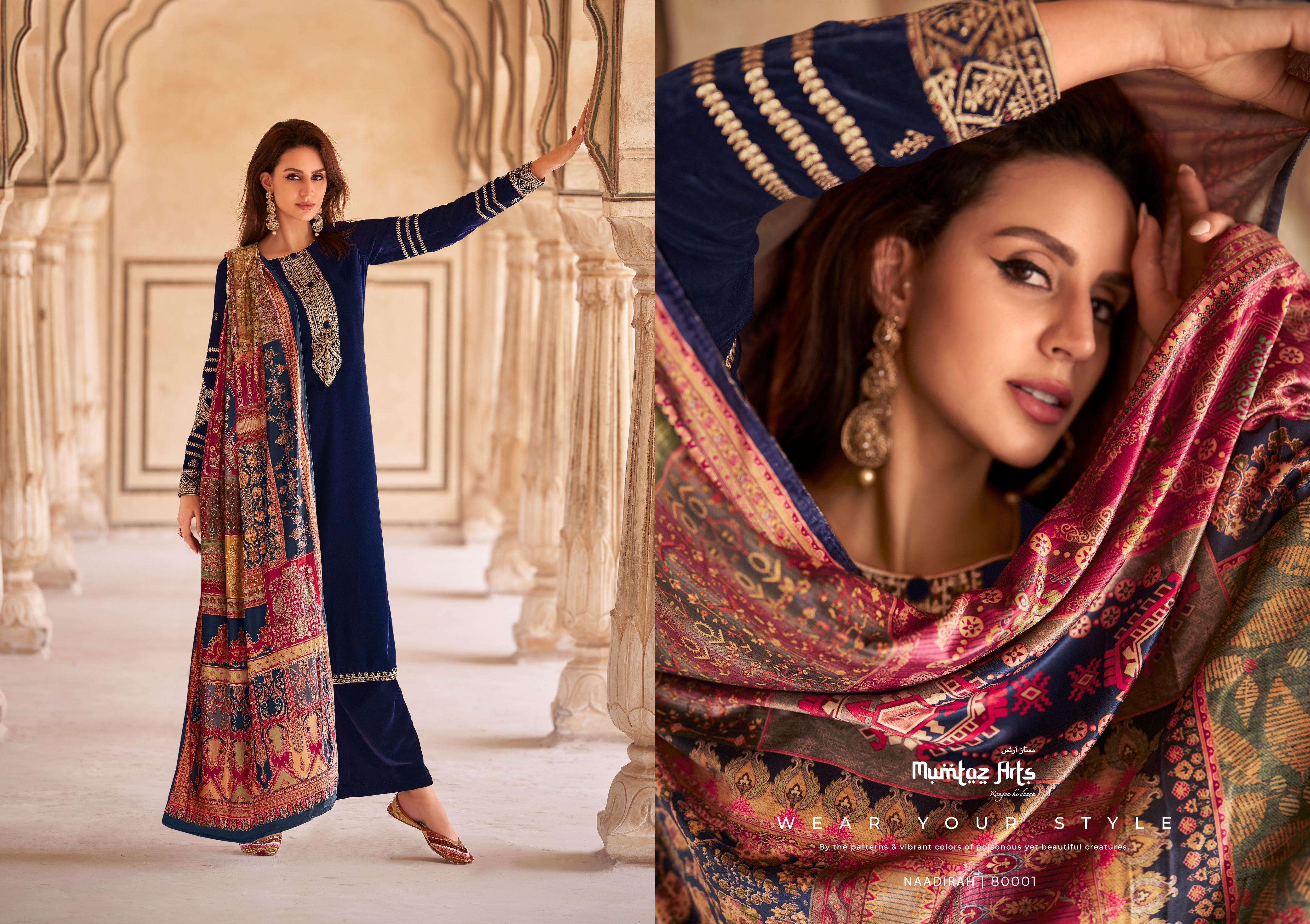 mumtaz art naadirah velvet regal look salwar suit catalog