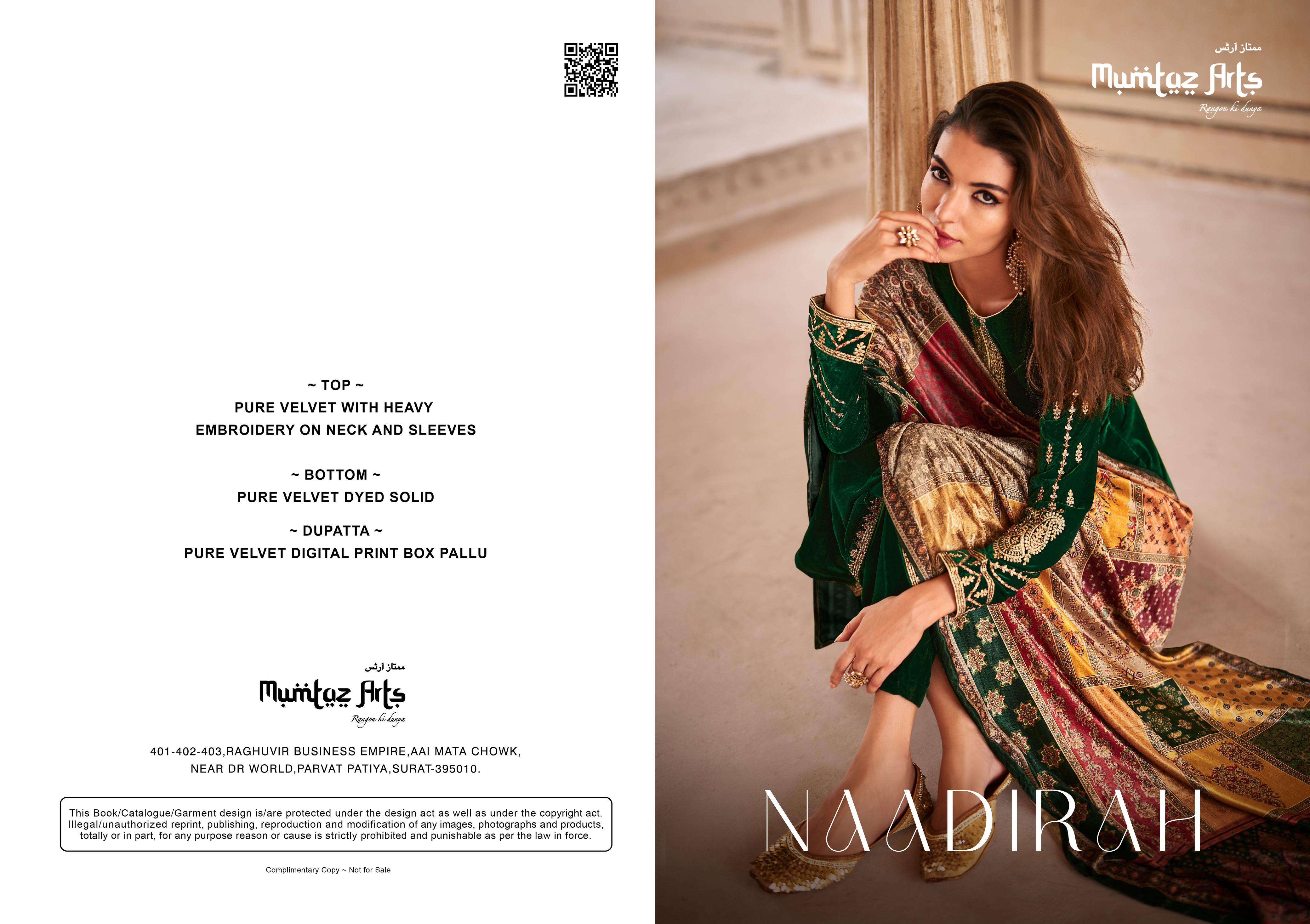 mumtaz art naadirah velvet regal look salwar suit catalog