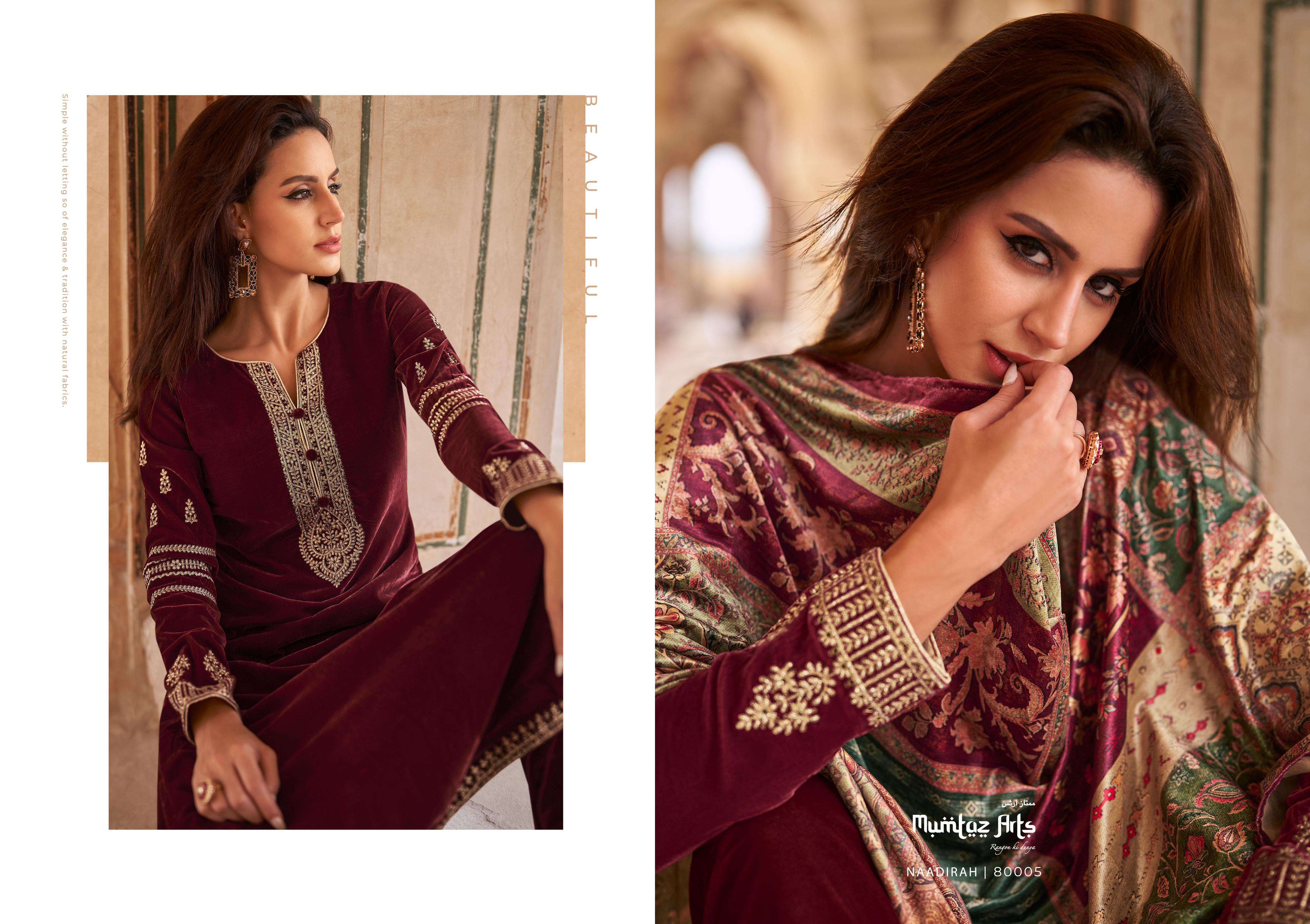 mumtaz art naadirah velvet regal look salwar suit catalog