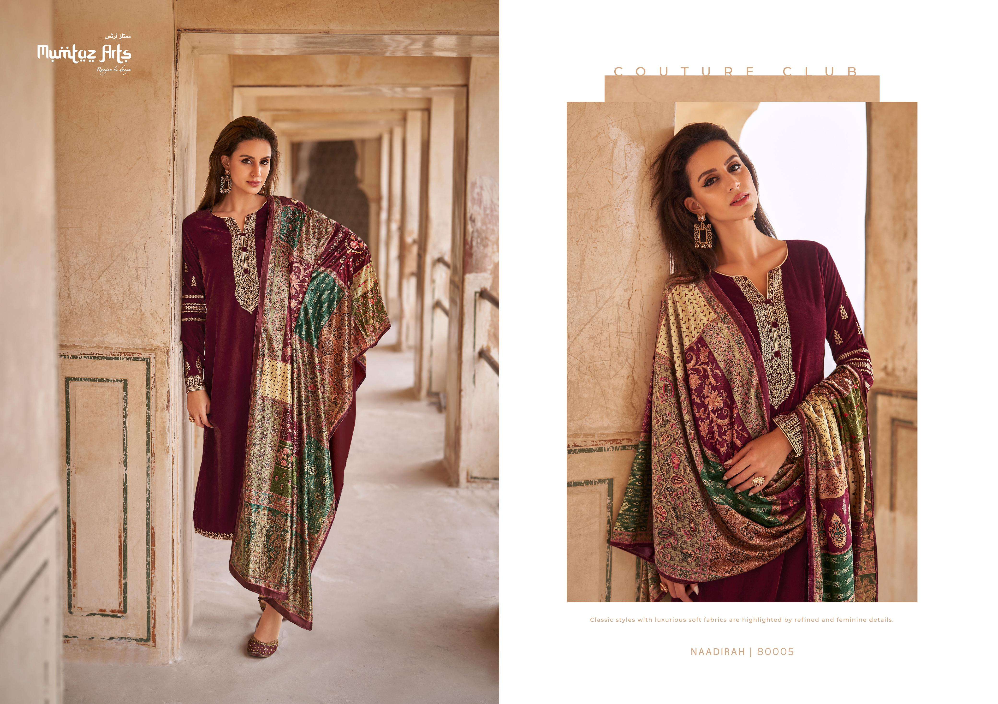 mumtaz art naadirah velvet regal look salwar suit catalog