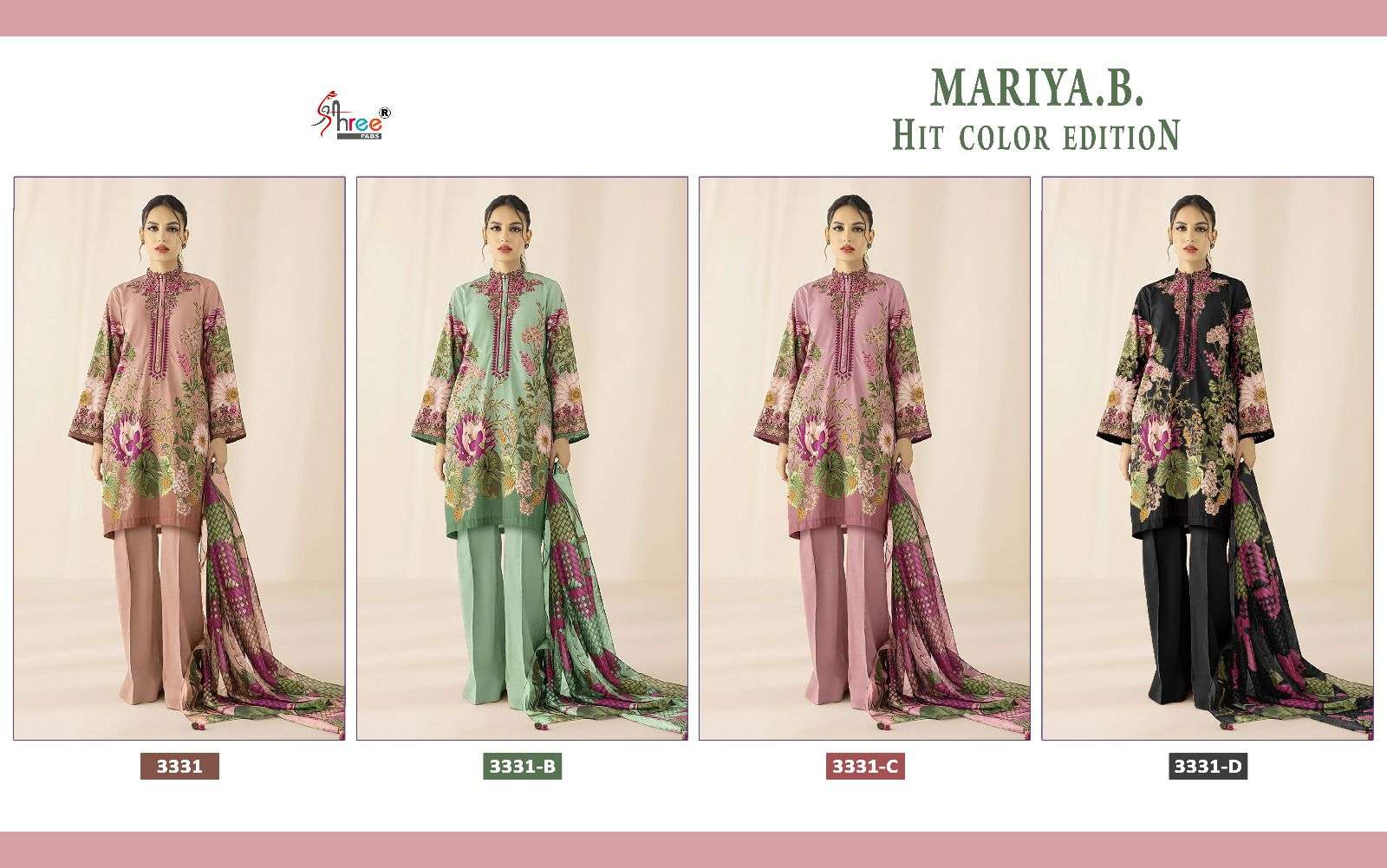 shree fabs maria b hit colour edition d no 3331 cotton decent look cotton dupatta catalog