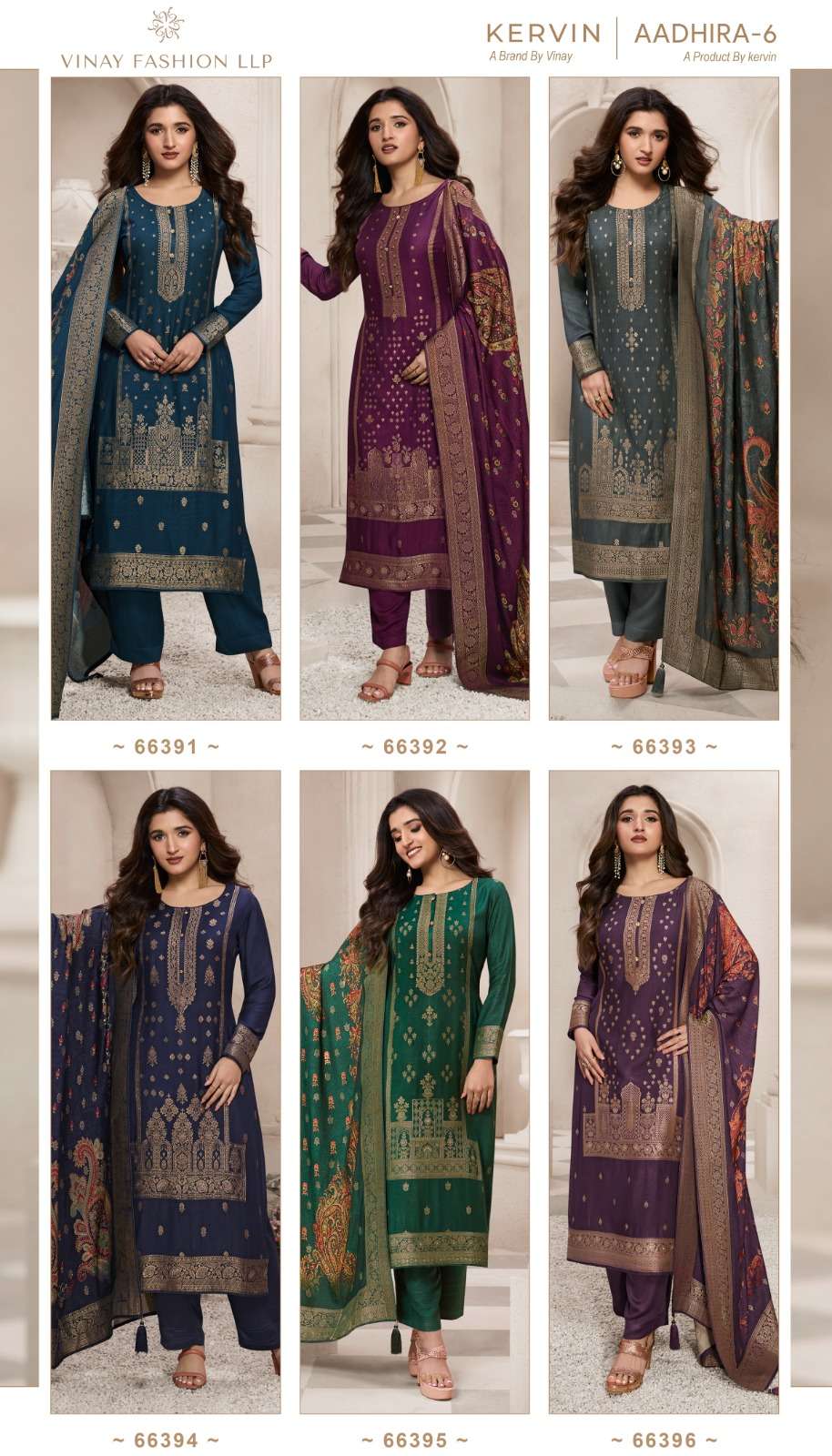 vinay fashion kervin aadhira 6 viscose pashmina jaquard attrective look salwar suit catalog