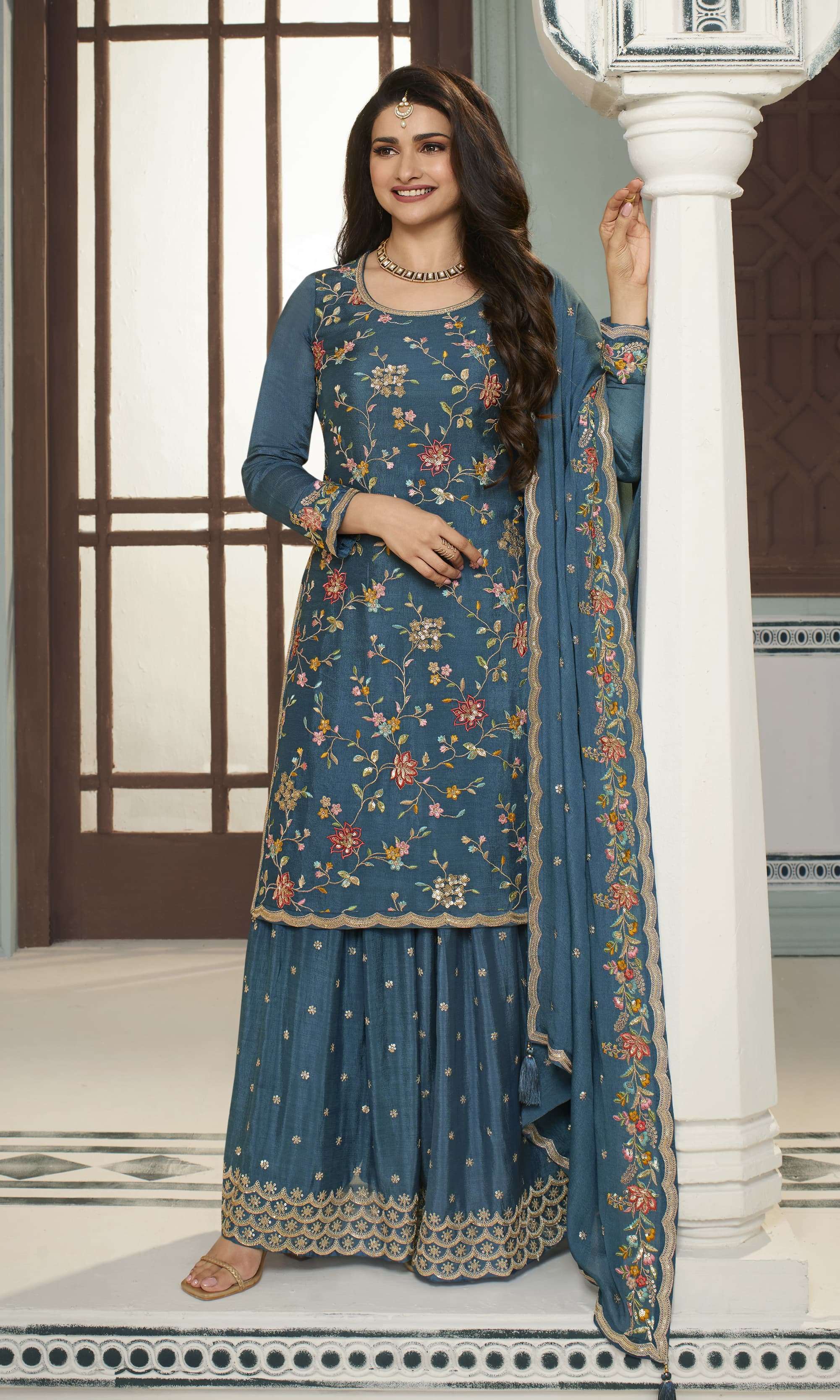 vinay fashion kuleesh avanti chinon jattrective look salwar suit catalog