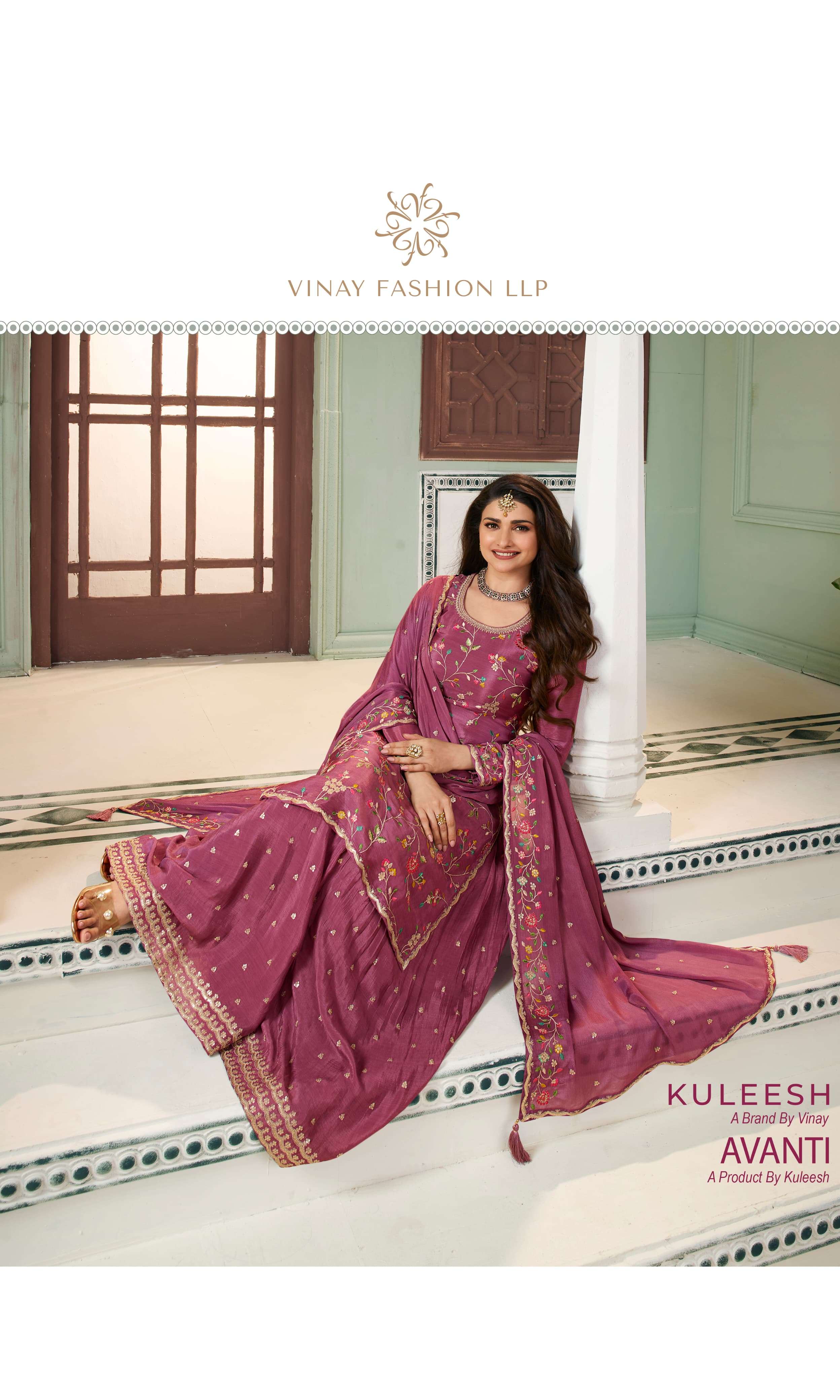 vinay fashion kuleesh avanti chinon jattrective look salwar suit catalog