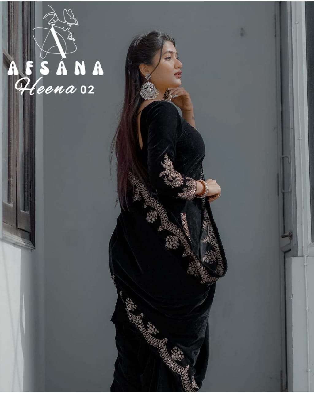 afsana heena 2 velvet catchy embroidery look top bottom with dupatta size set