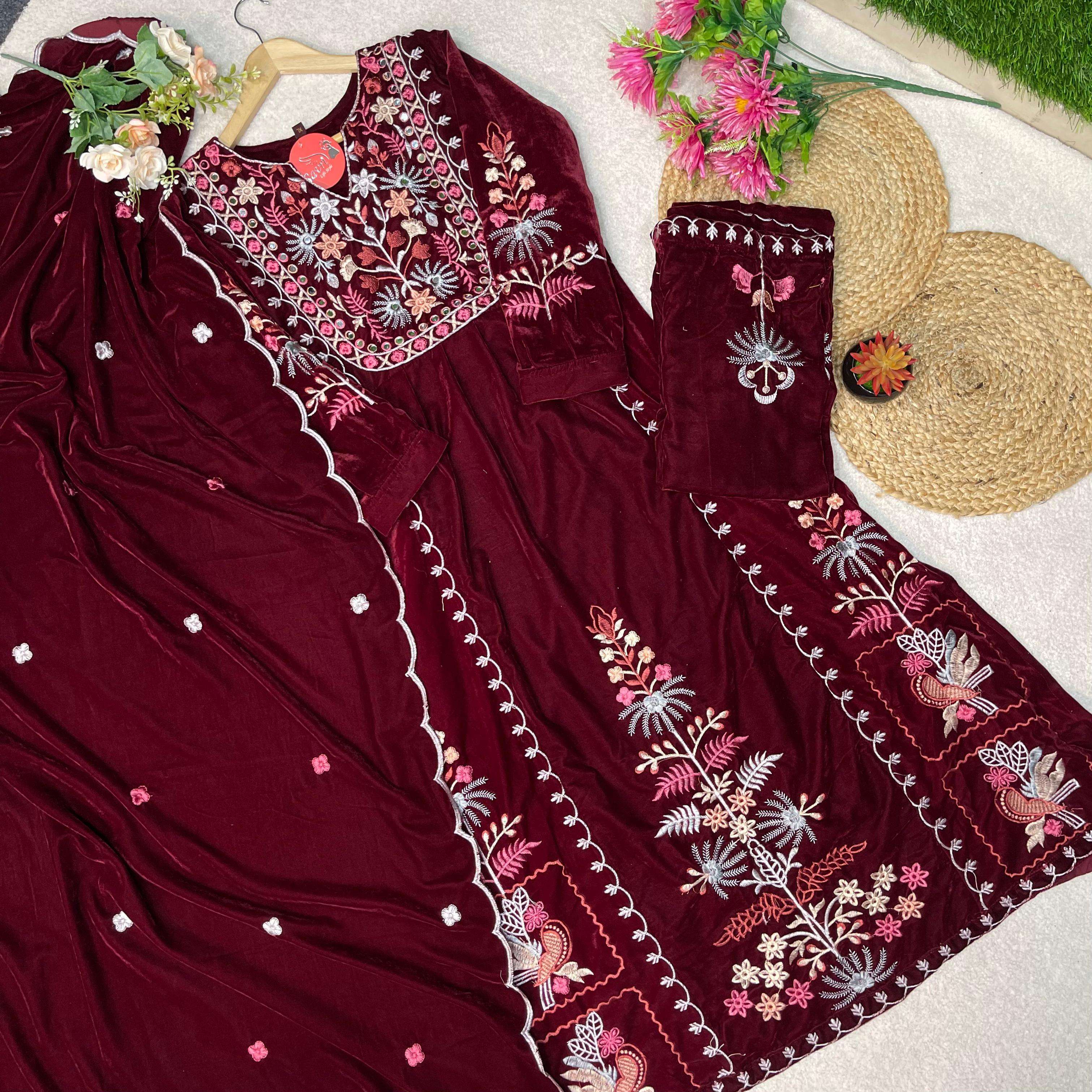 afsana kasida velvet velvet regal look top bottom with dupatta size set