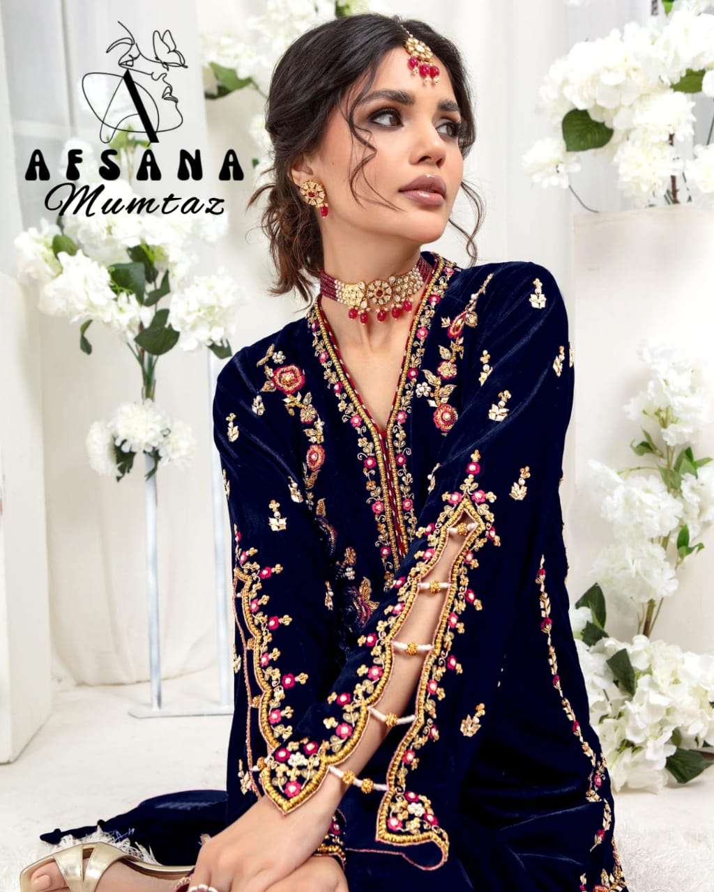 afsana mumtaz velvet regal look top bottom with dupatta size set