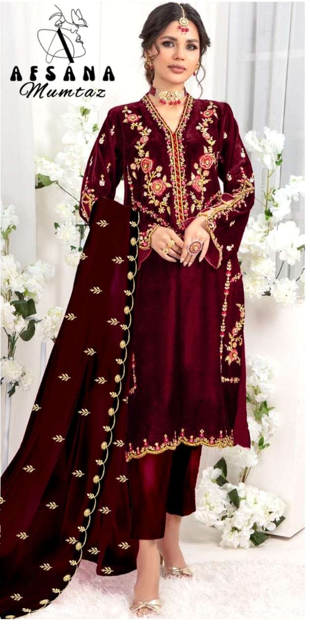 afsana mumtaz velvet regal look top bottom with dupatta size set