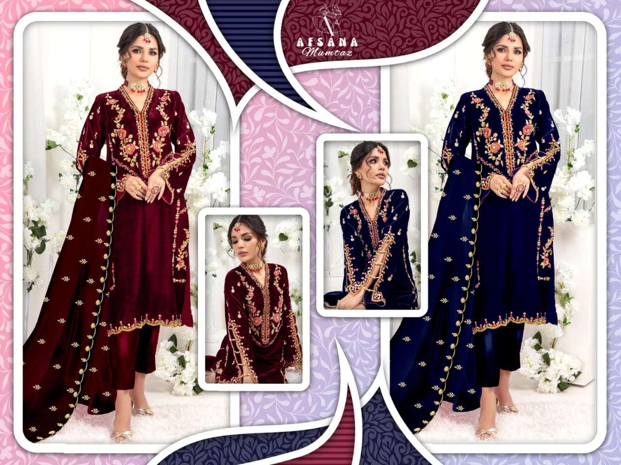 afsana mumtaz velvet regal look top bottom with dupatta size set