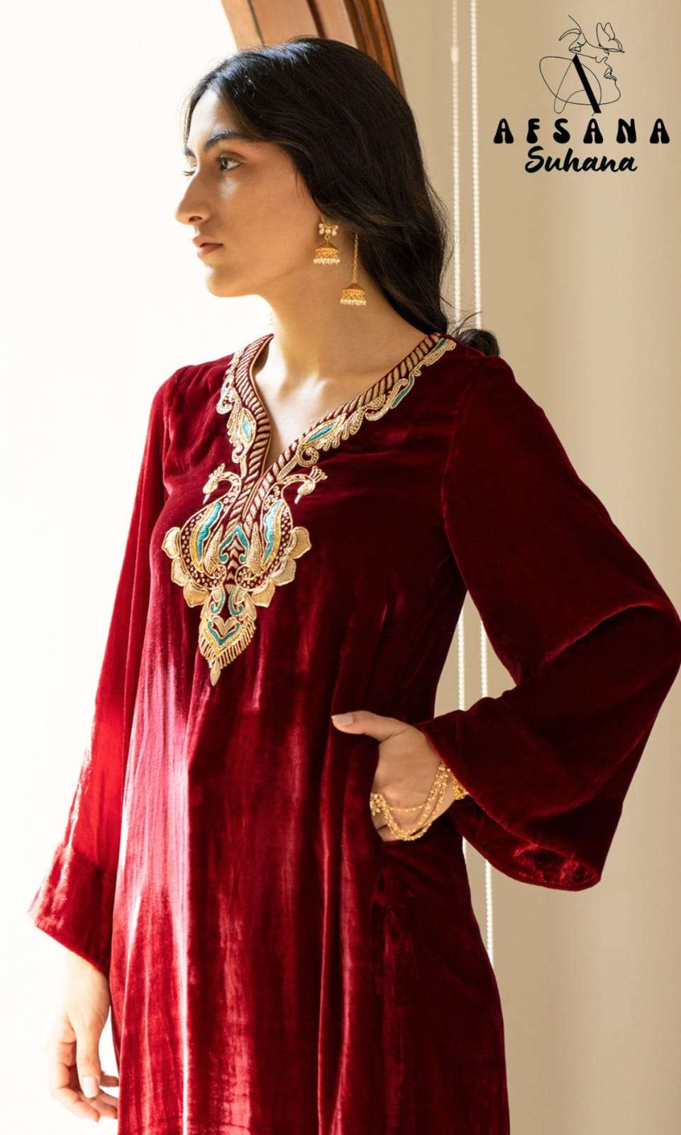 afsana suhana velvet regal look top bottom with dupatta size set