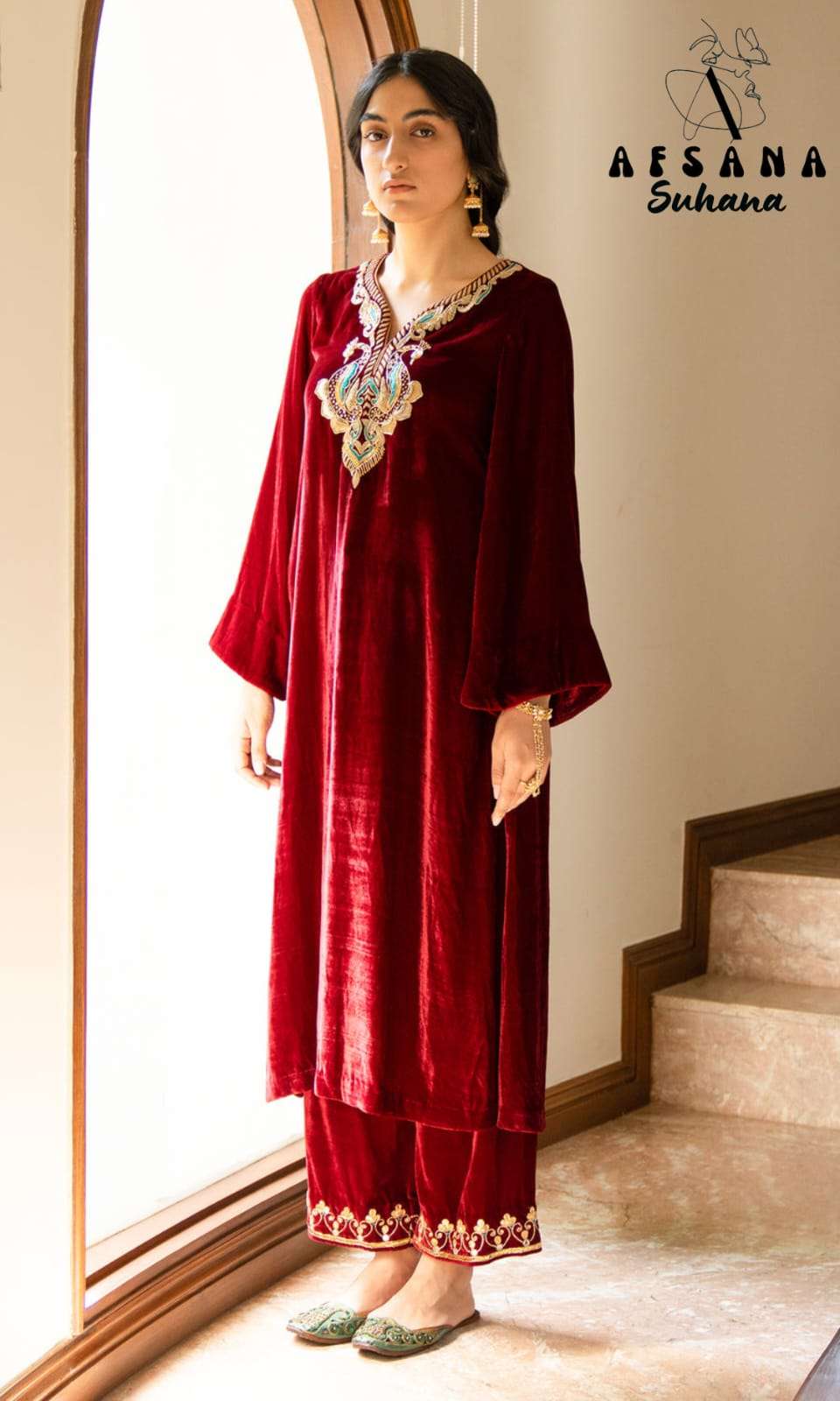 afsana suhana velvet regal look top bottom with dupatta size set