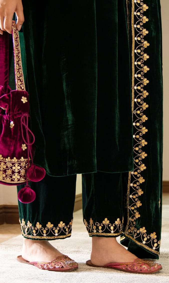 afsana suhana velvet regal look top bottom with dupatta size set