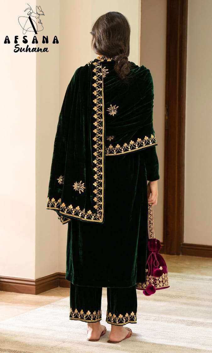 afsana suhana velvet regal look top bottom with dupatta size set