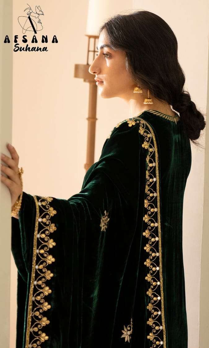 afsana suhana velvet regal look top bottom with dupatta size set