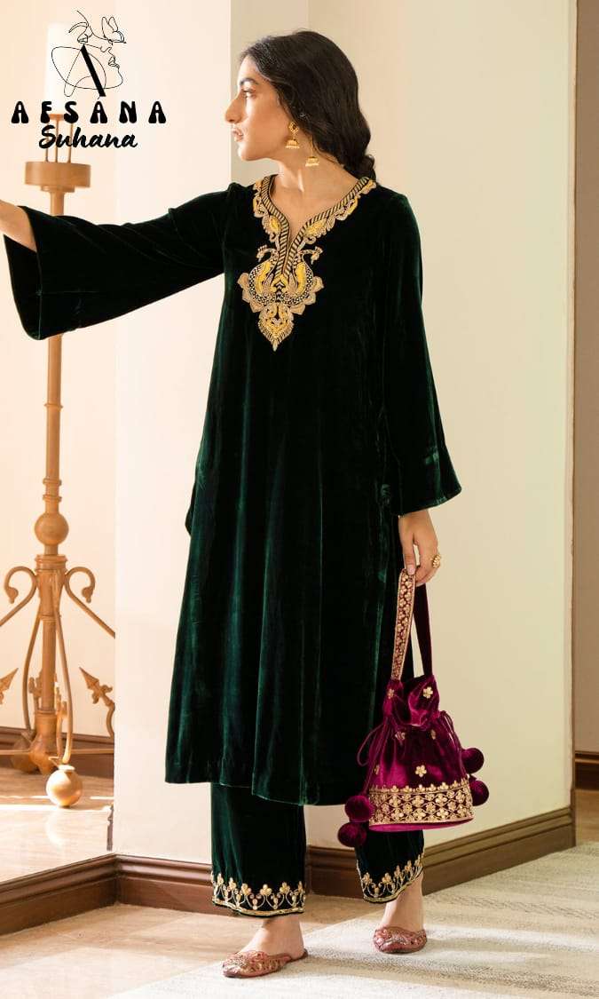 afsana suhana velvet regal look top bottom with dupatta size set