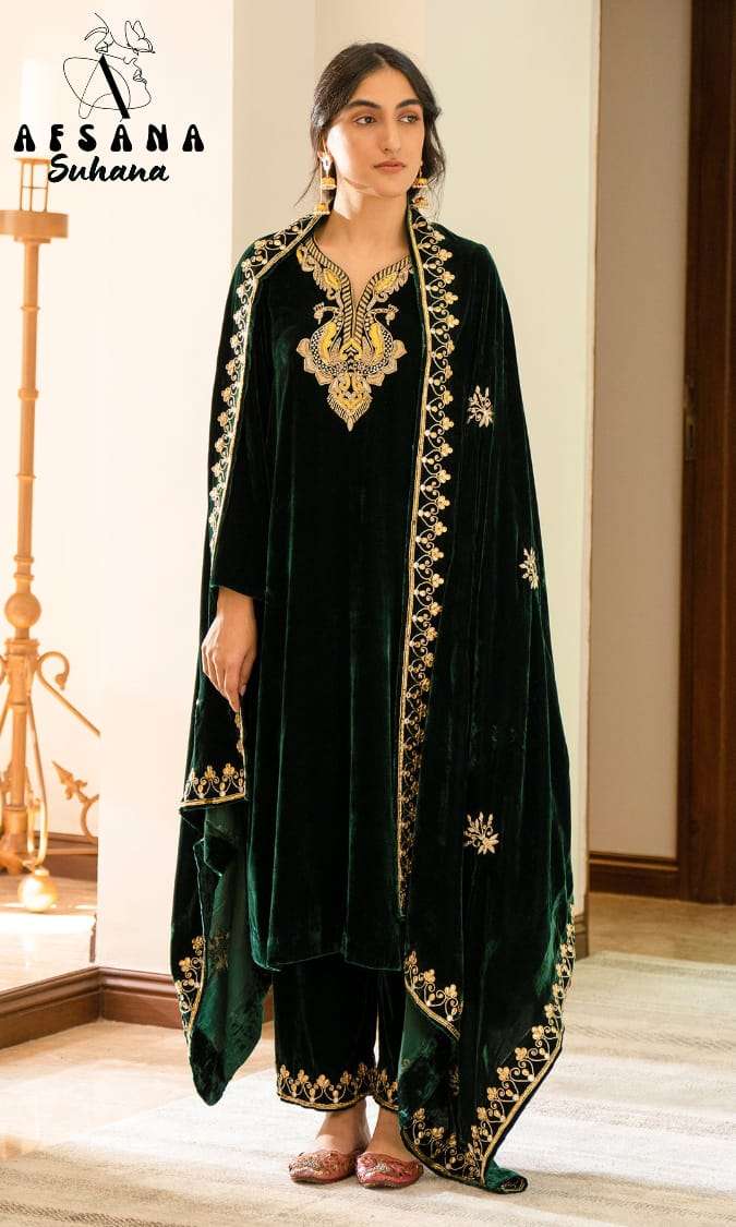 afsana suhana velvet regal look top bottom with dupatta size set