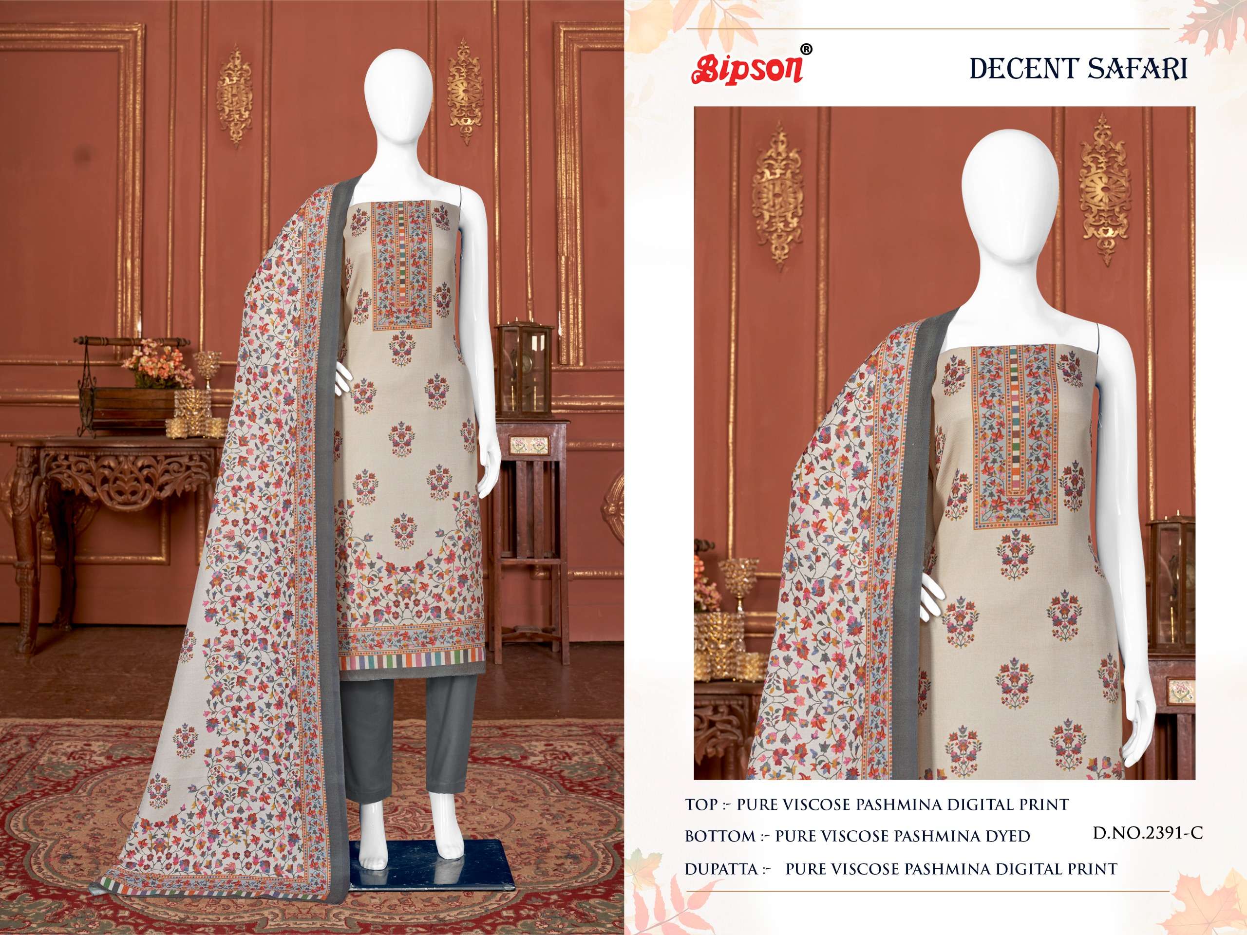 bipson decent safari 2391 viscose pashmina catchy look salwar suit catalog