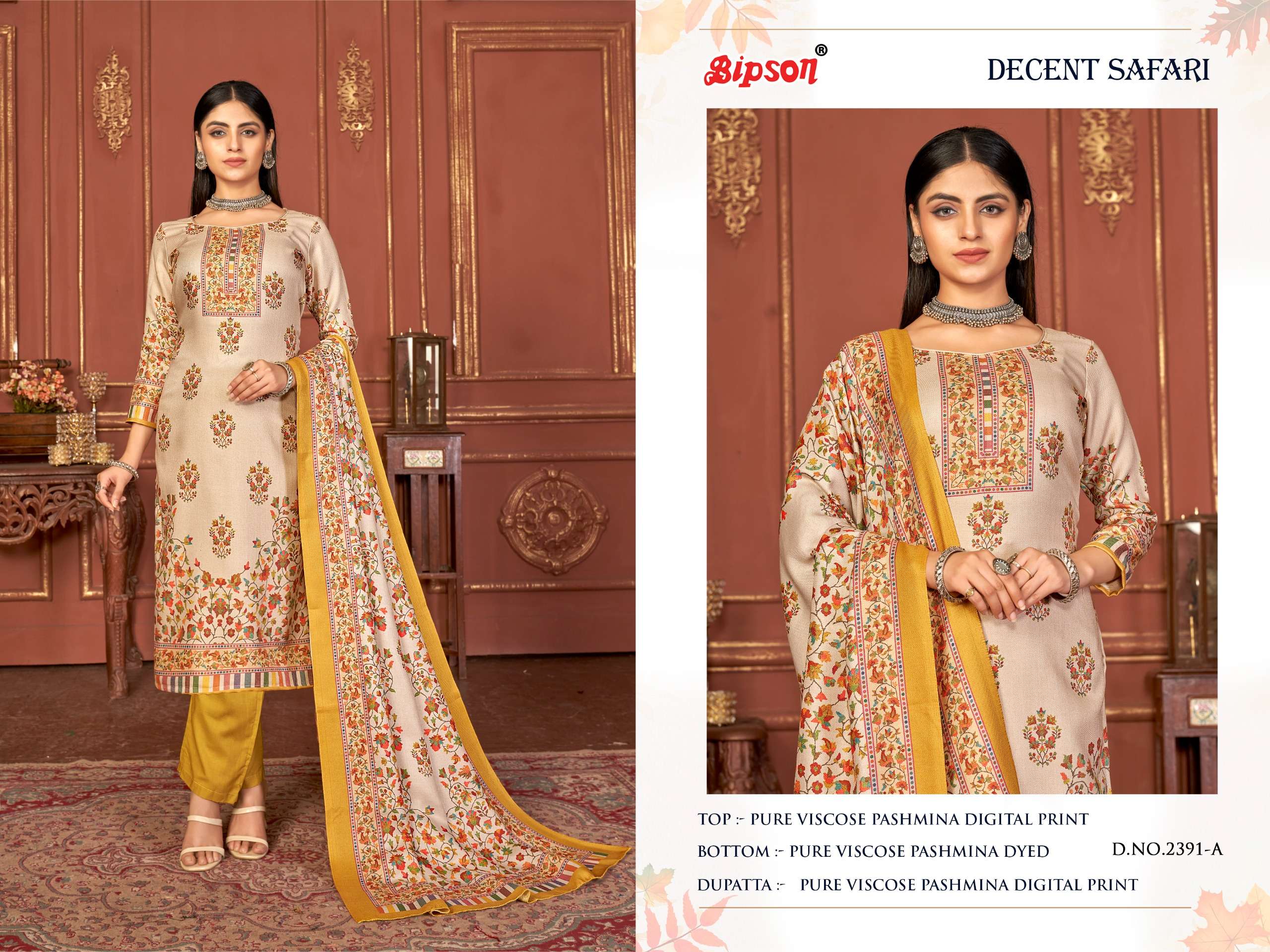 bipson decent safari 2391 viscose pashmina catchy look salwar suit catalog