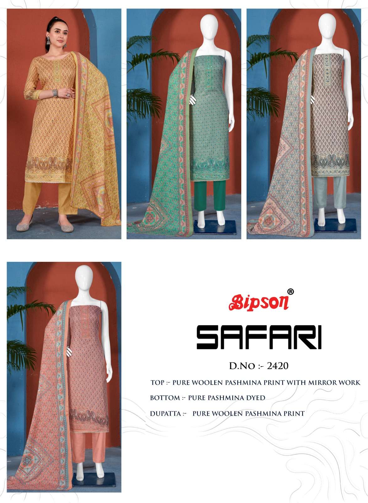 bipson  decent safari 2420 woollen pashmin beautiful look salwar suit catalog