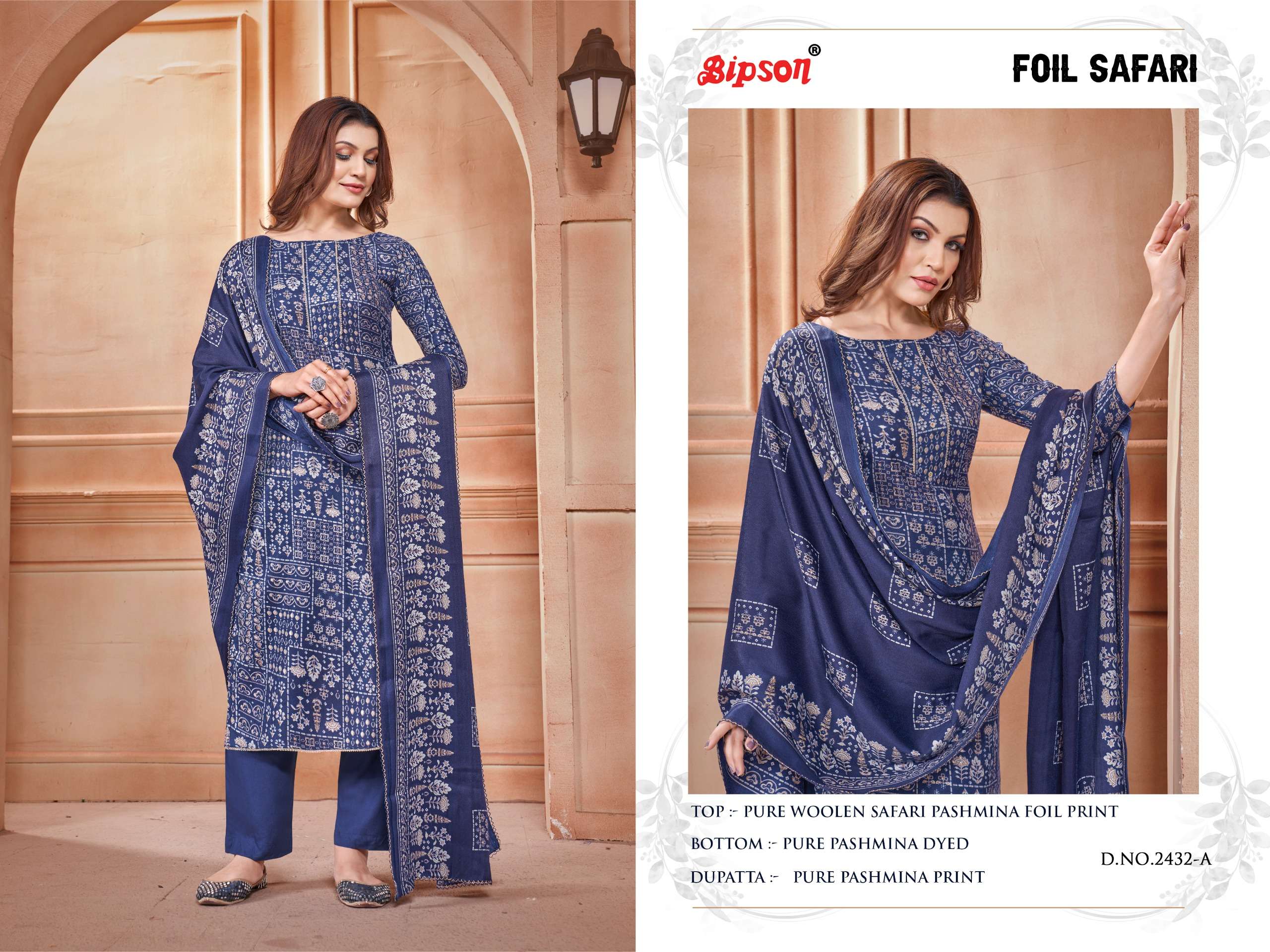 bipson foil safari 2432  Pure Woollen Safari Pashmina Foil Print   beautiful look salwar suit catalog