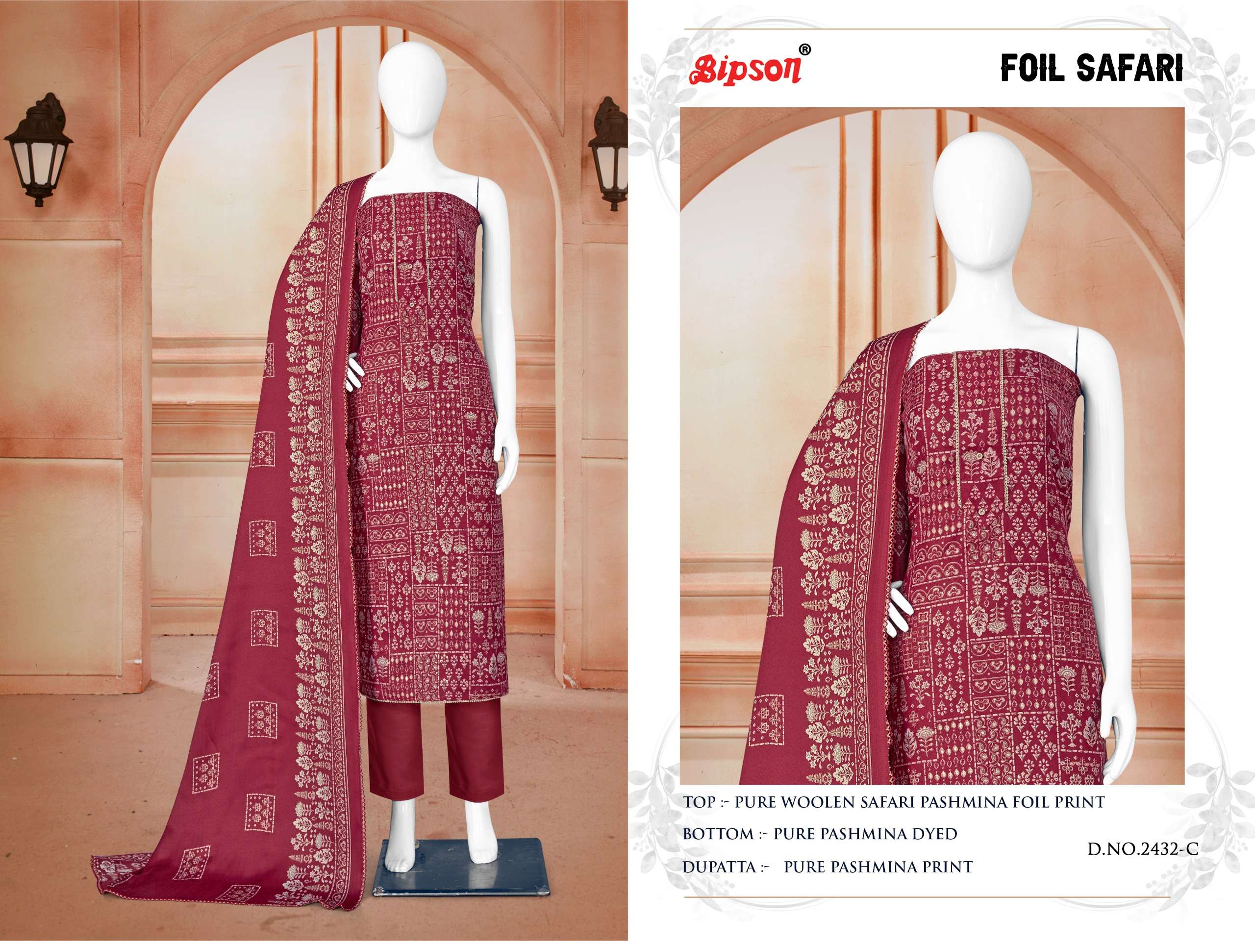 bipson foil safari 2432  Pure Woollen Safari Pashmina Foil Print   beautiful look salwar suit catalog